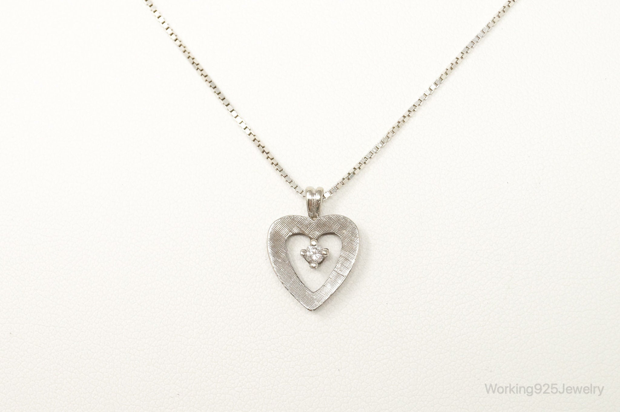 Vintage Diamond Heart Sterling Silver Necklace