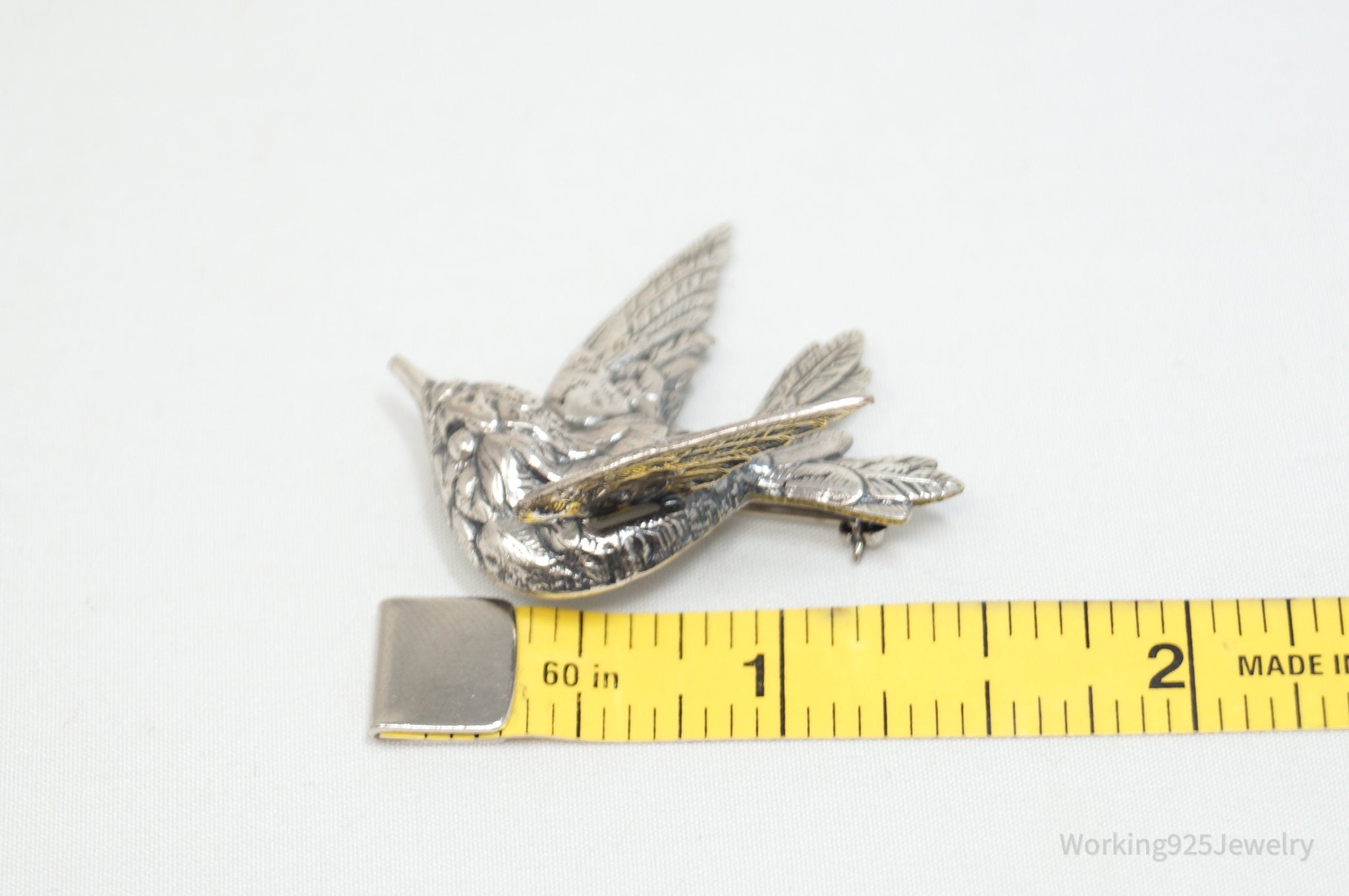 Vintage Designer JewelArt Humming Bird Sterling Silver Brooch Pin