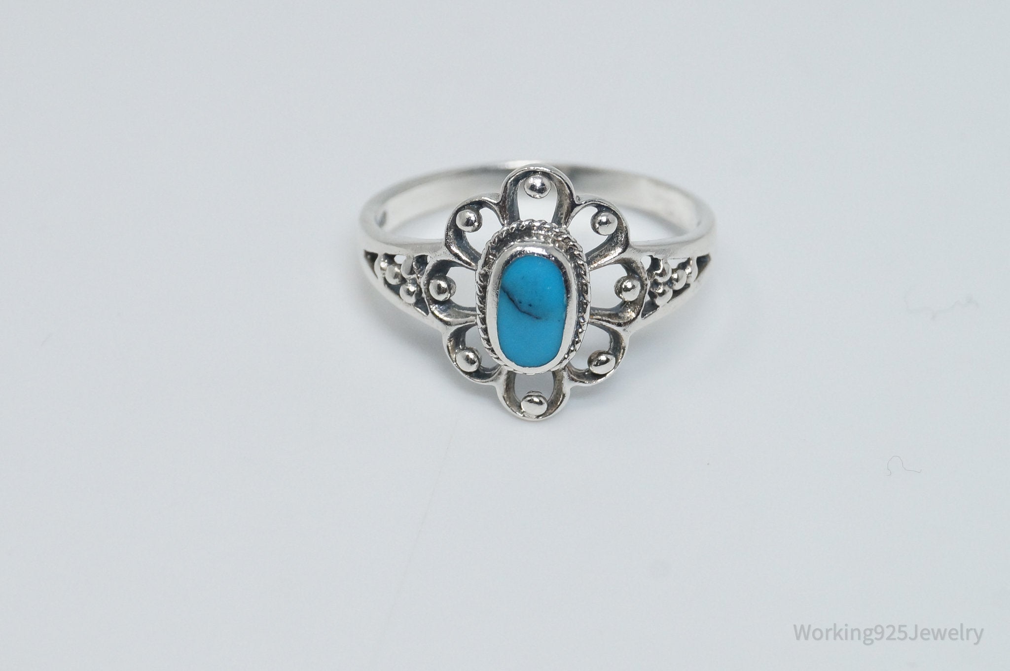 Vintage Designer Chapal-Zenray Turquoise Sterling Silver Ring - Size 8.75