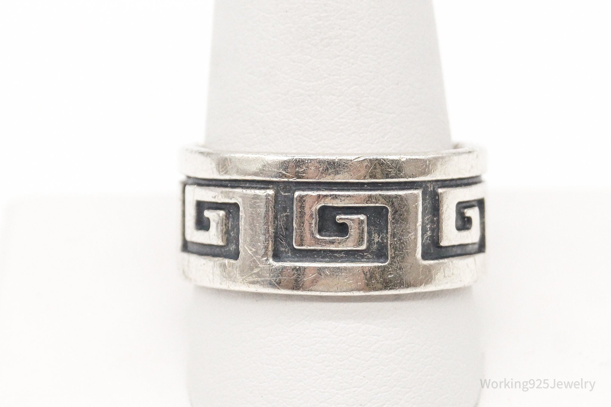 Vintage Greek Key Sterling Silver Band Ring - Size 11.25