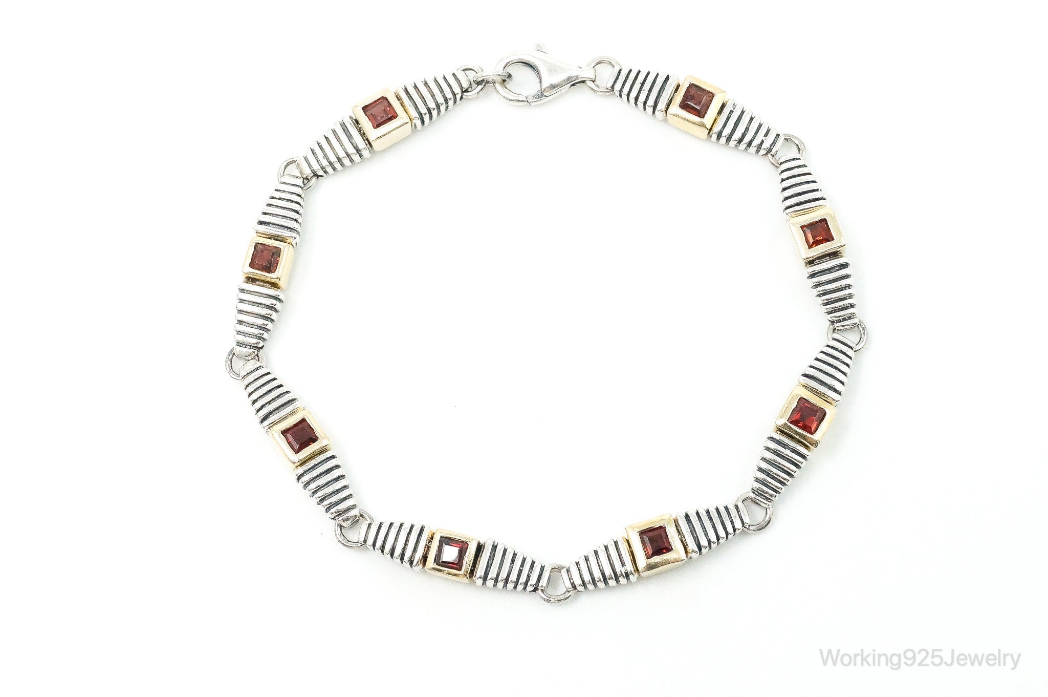 Vintage Garnet Gold Vermeil Sterling Silver Bracelet