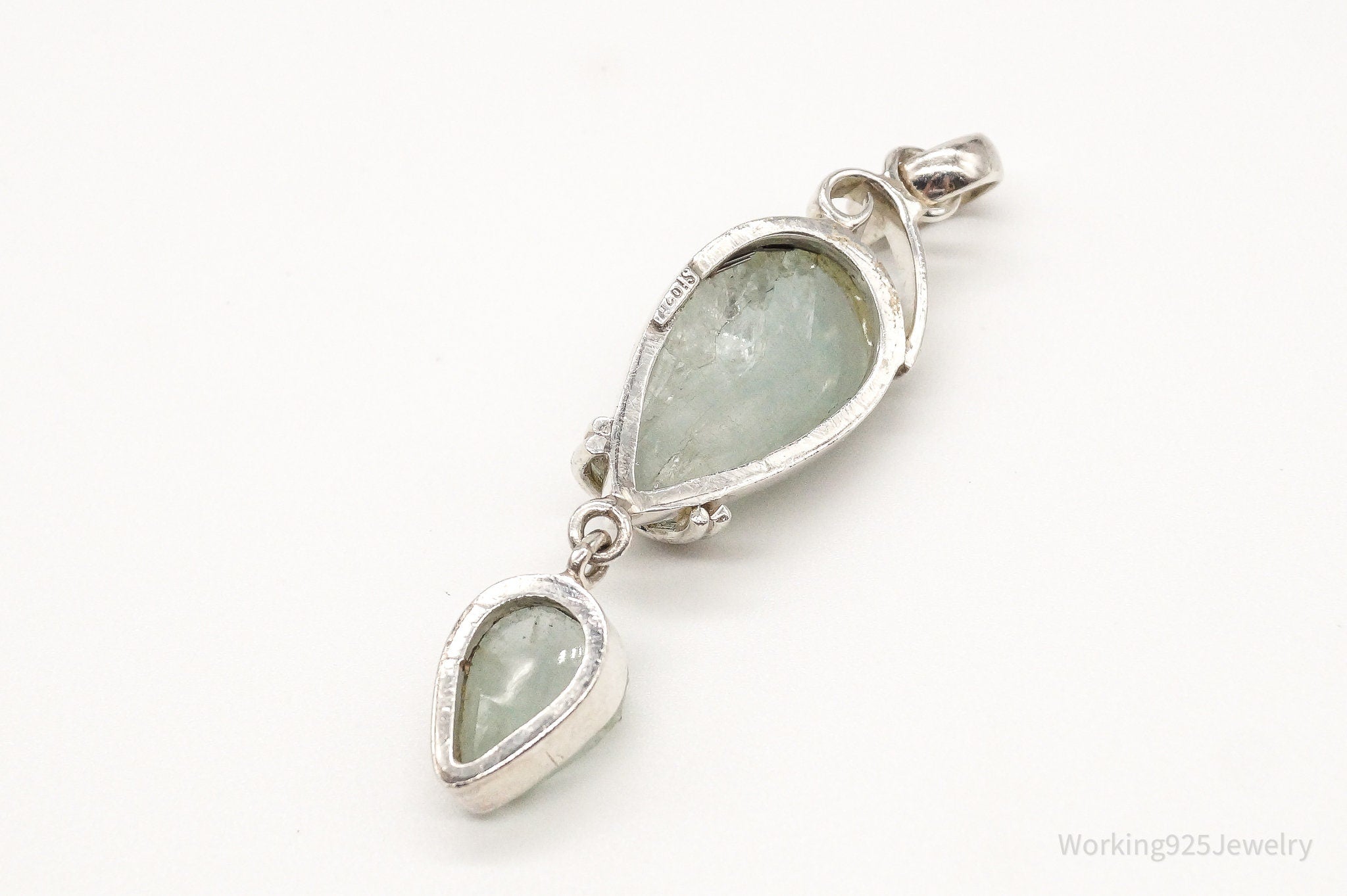 Vintage Designer SJ Large Green Calcite Sterling Silver Pendant