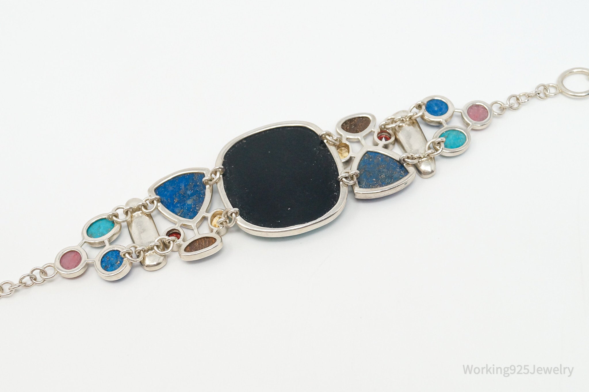 Designer Whitney Kelly WK Multi Gemstone Sterling Silver Toggle Bracelet