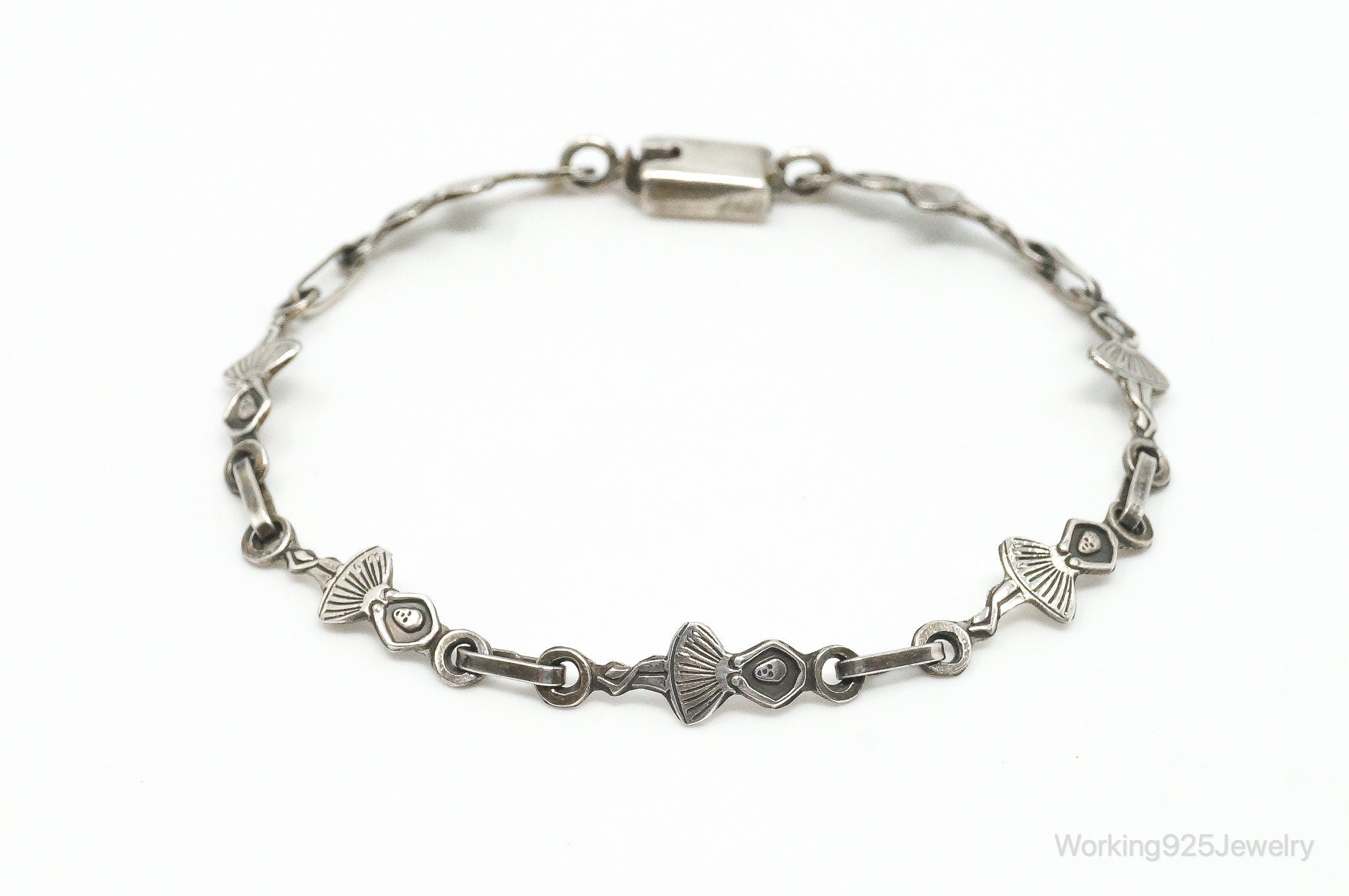 Antique Sterling Silver Dancing Ballerinas Chain Bracelet