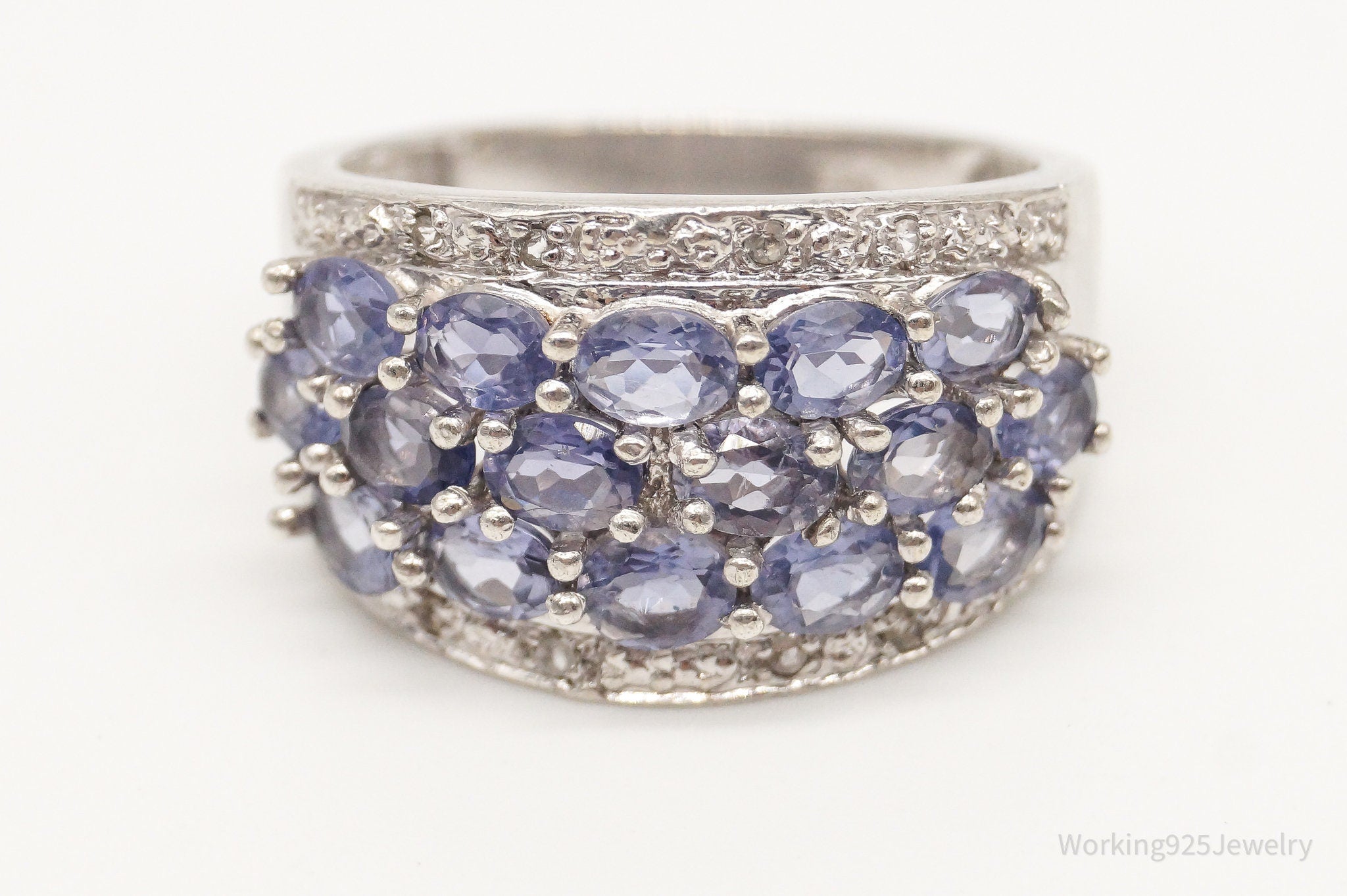 Vintage Iolite Cubic Zirconia Sterling Silver Ring Size 8.25