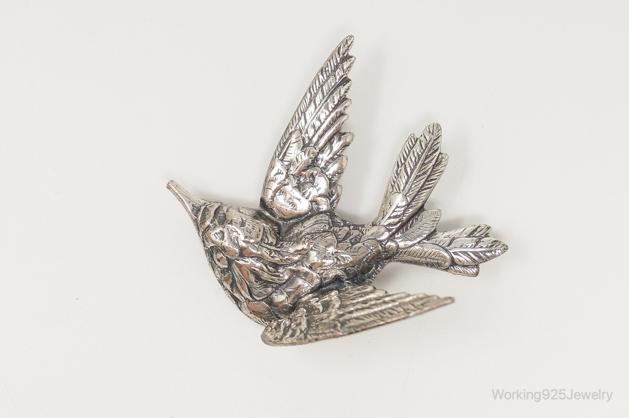 Vintage Designer JewelArt Humming Bird Sterling Silver Brooch Pin