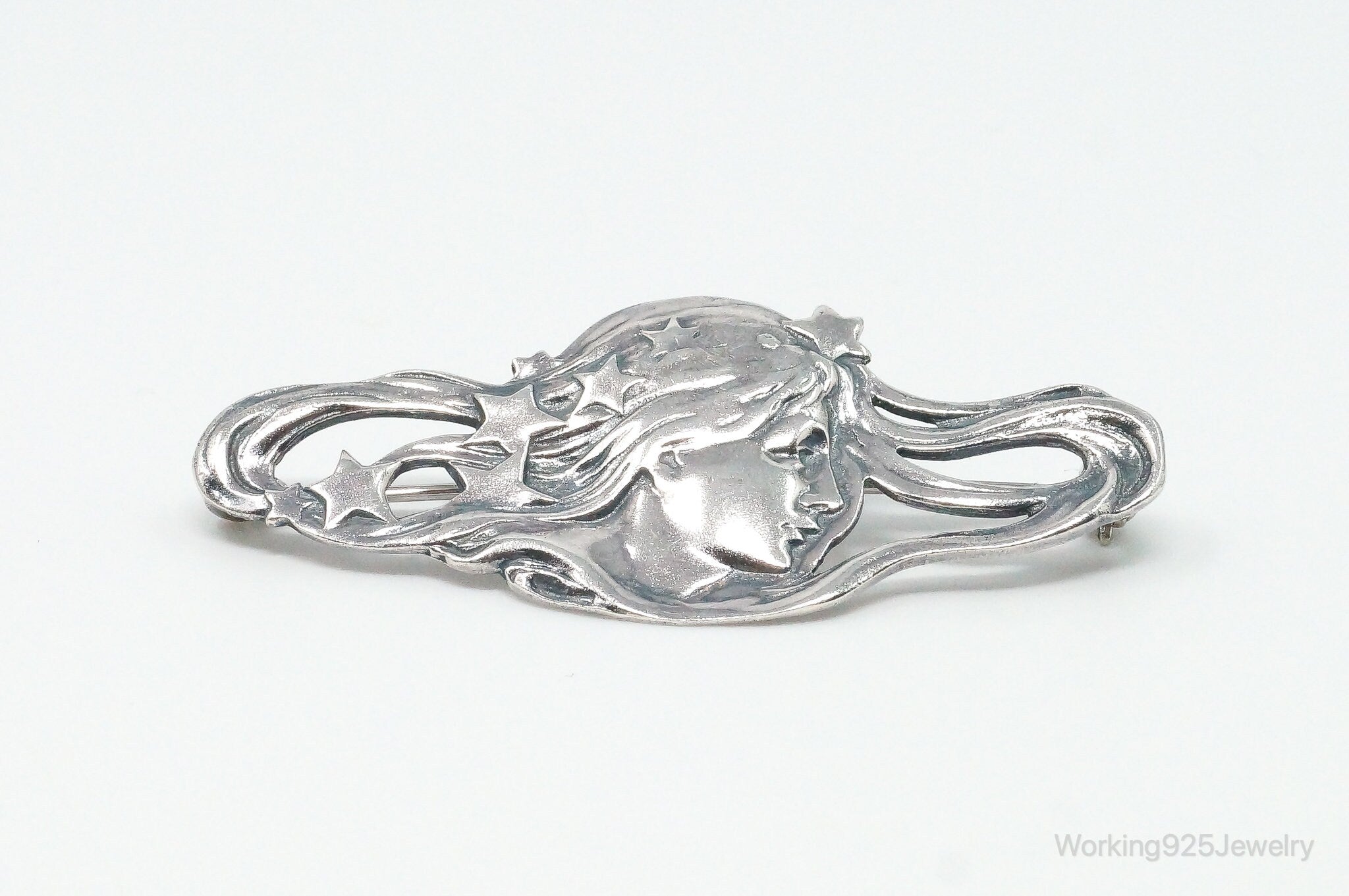 Vintage Designer BOMA Goddess Sterling Silver Brooch Pin