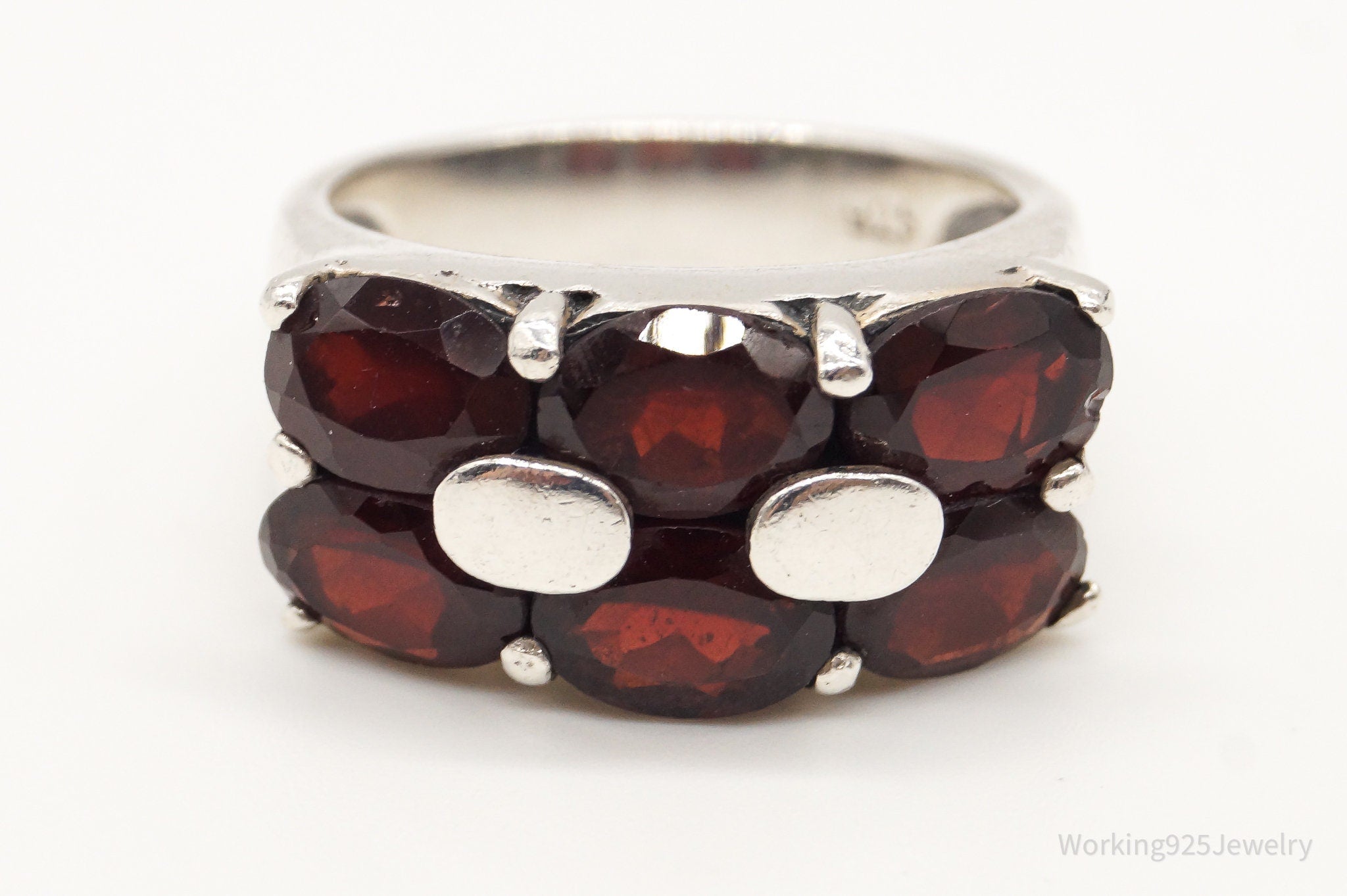 Vintage Garnet Sterling Silver Ring - Size 6.5