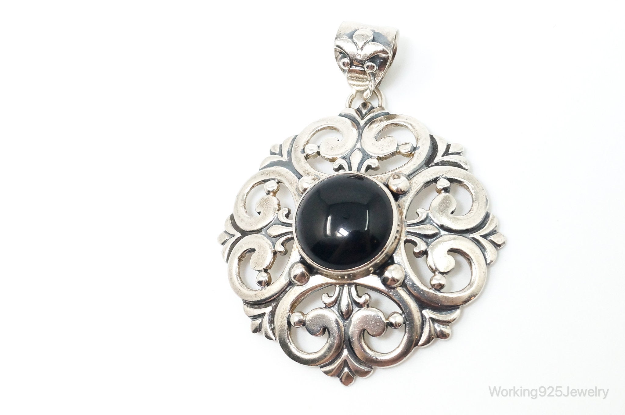 Large Vintage Mexico Designer Black Onyx Sterling Silver Pendant