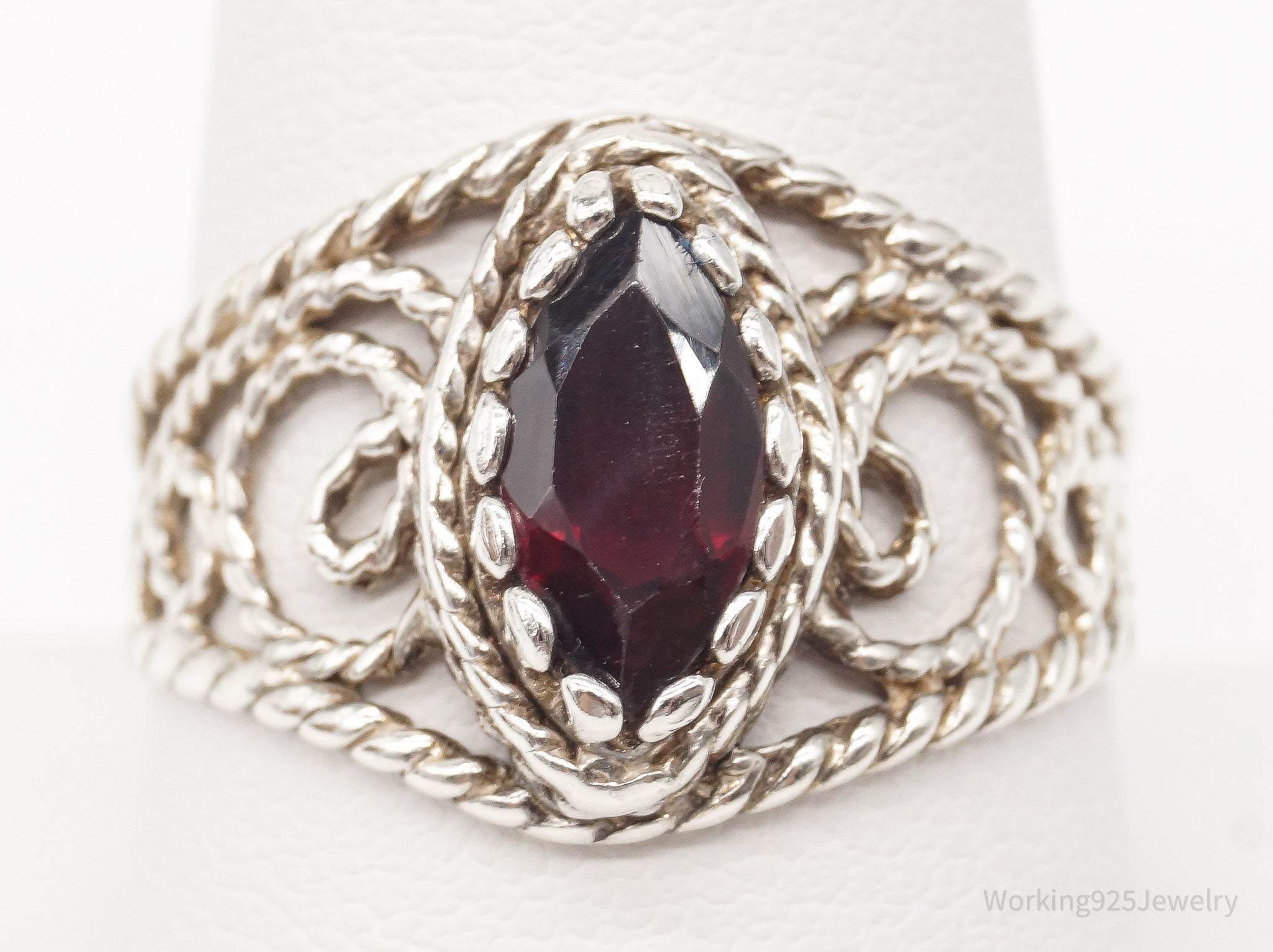 Vintage Garnet Sterling Silver Ring - Size 9.75