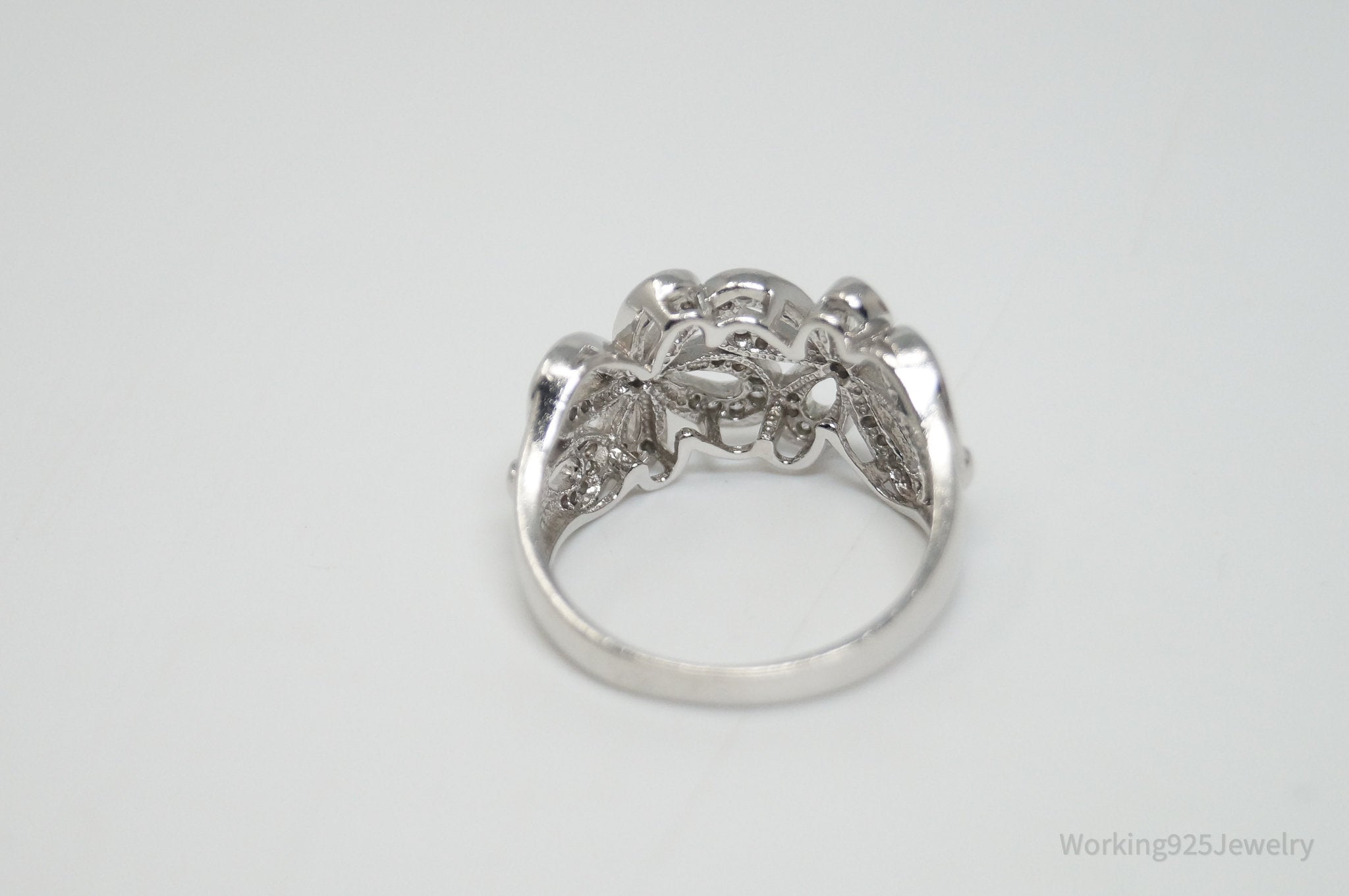 Vintage Designer SW Cubic Zirconia Floral Sterling Silver Ring - Sz 9