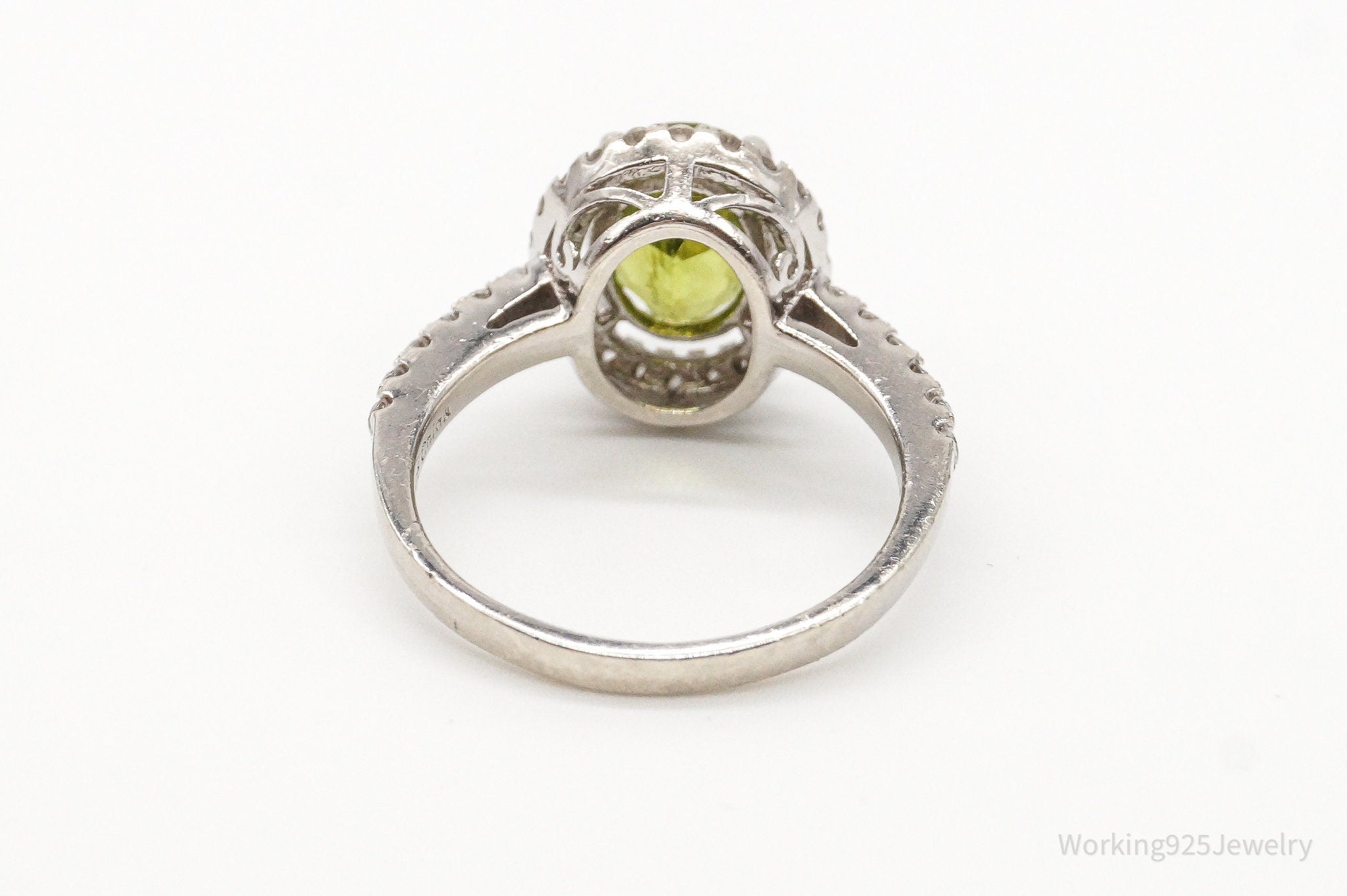 Vintage Designer KJC Peridot Cubic Zirconia Sterling Silver Ring - Size 8