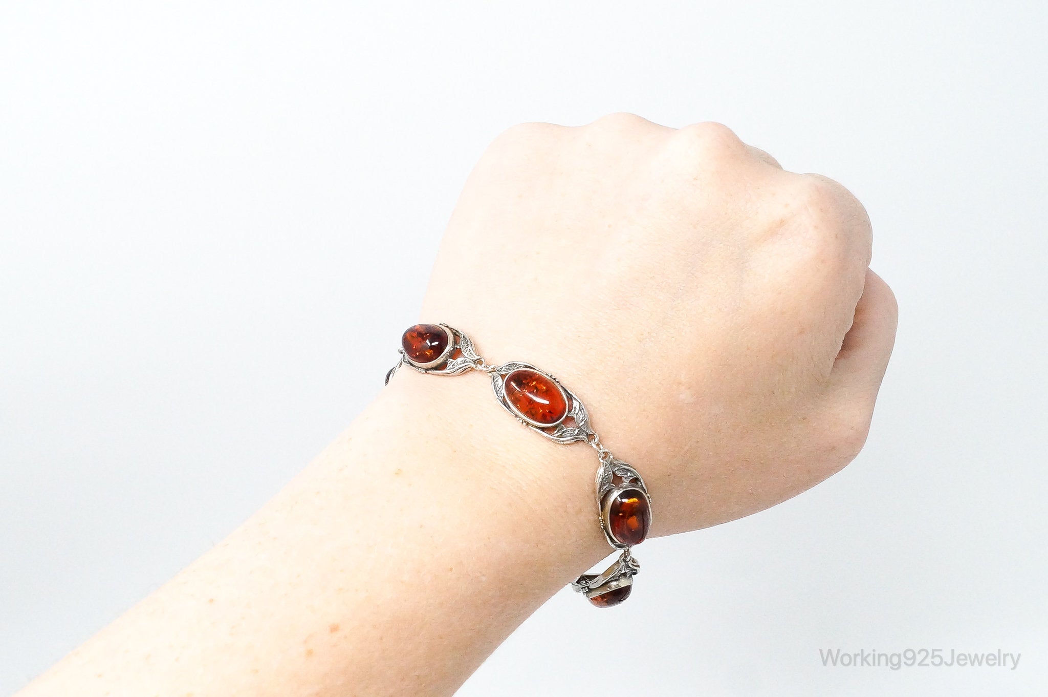 Vintage Baltic Amber Art Nouveau Sterling Silver Bracelet