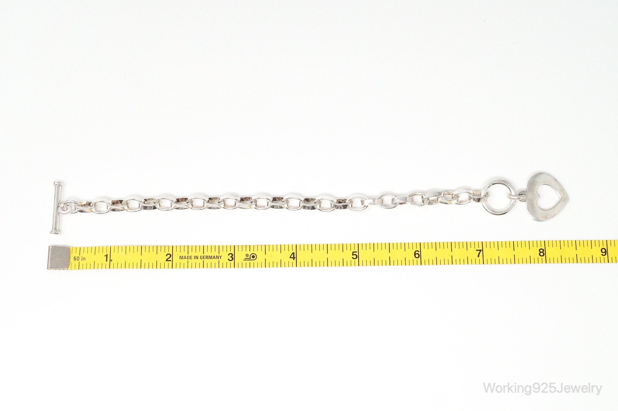 Designer Silpada Retired Heart Chain Link Sterling Silver Toggle Bracelet