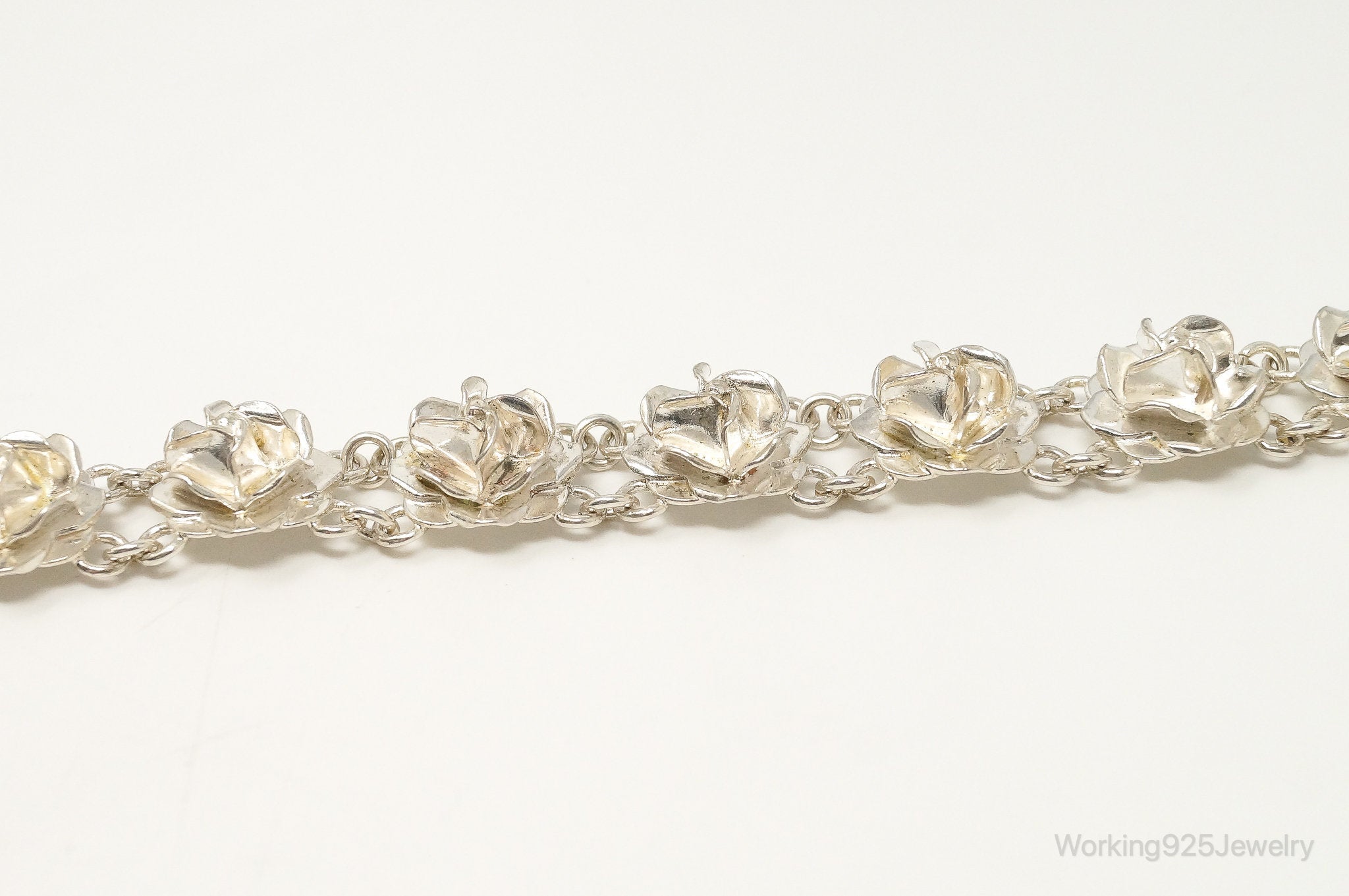 Vintage Mexico 3D Flowers Bloom Sterling Silver Bracelet