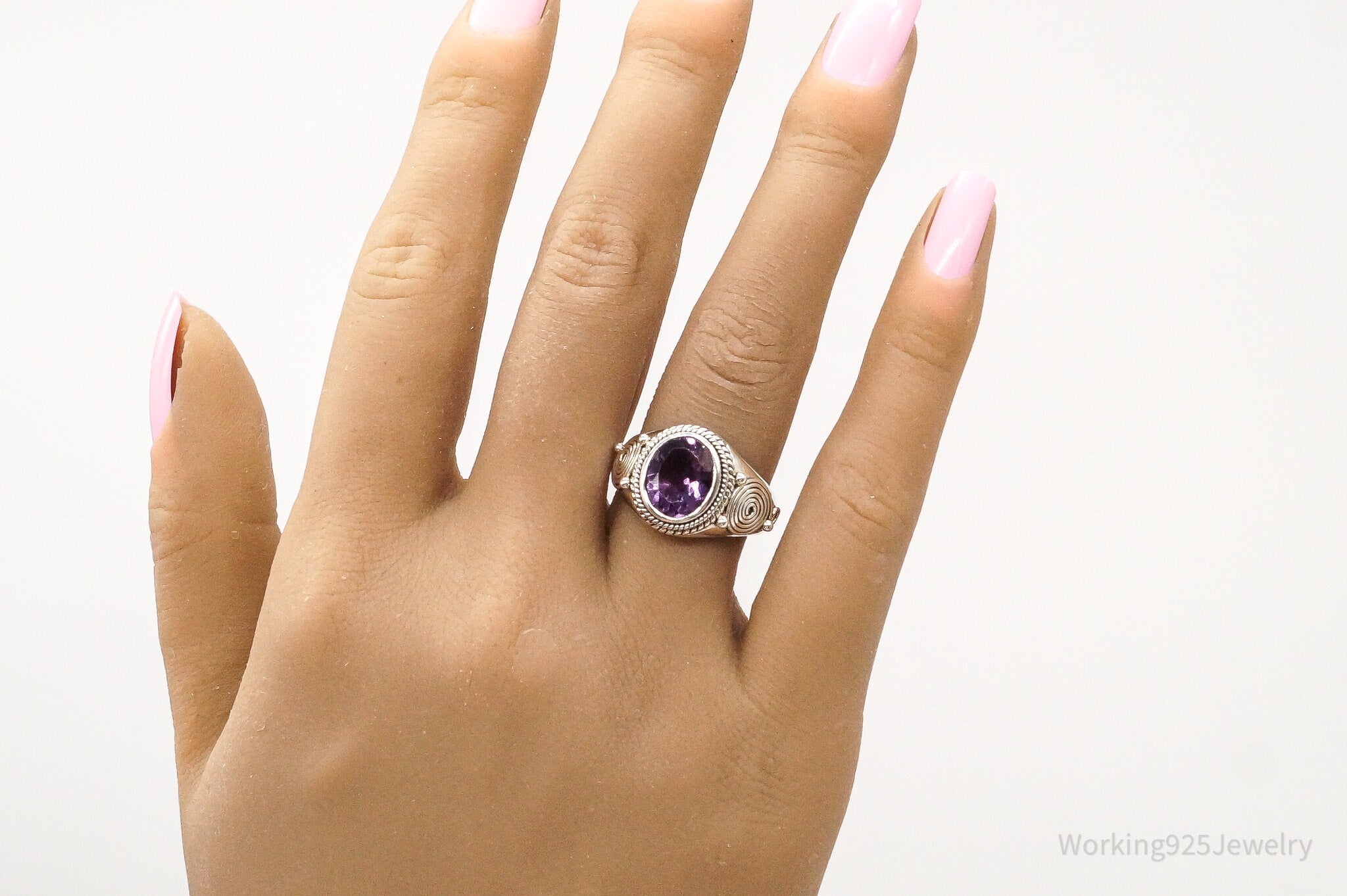 Vintage Amethyst Sterling Silver Ring -Size 7.25