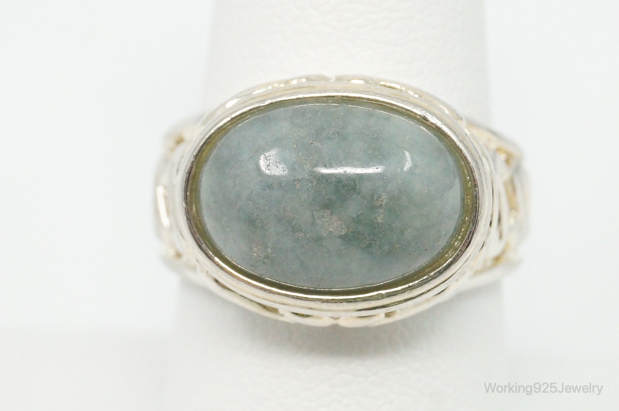 Vintage Jade Sterling Silver Ring - Size 8.25