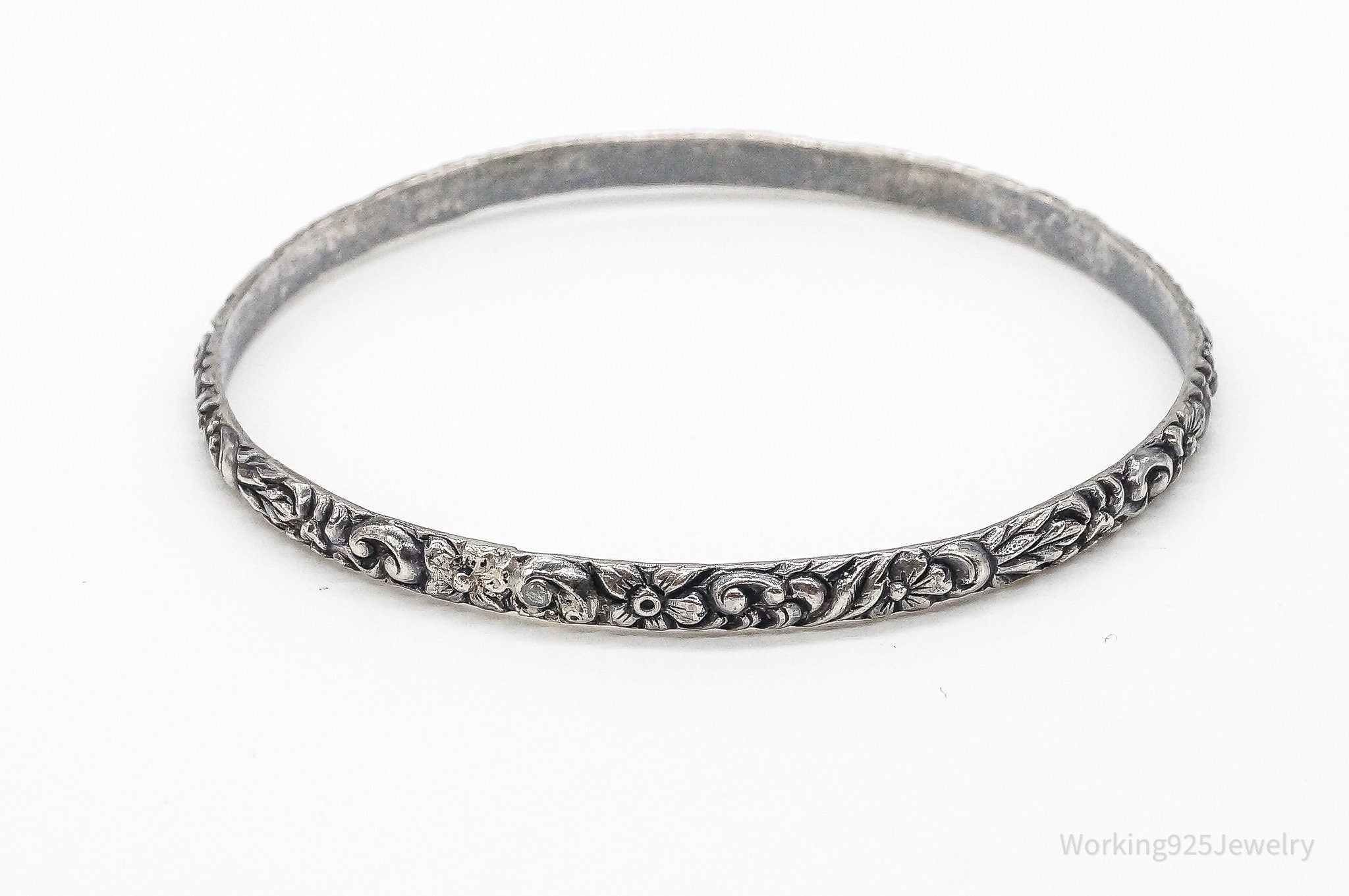 Antique Art Nouveau Motif Floral Sterling Silver Bracelet