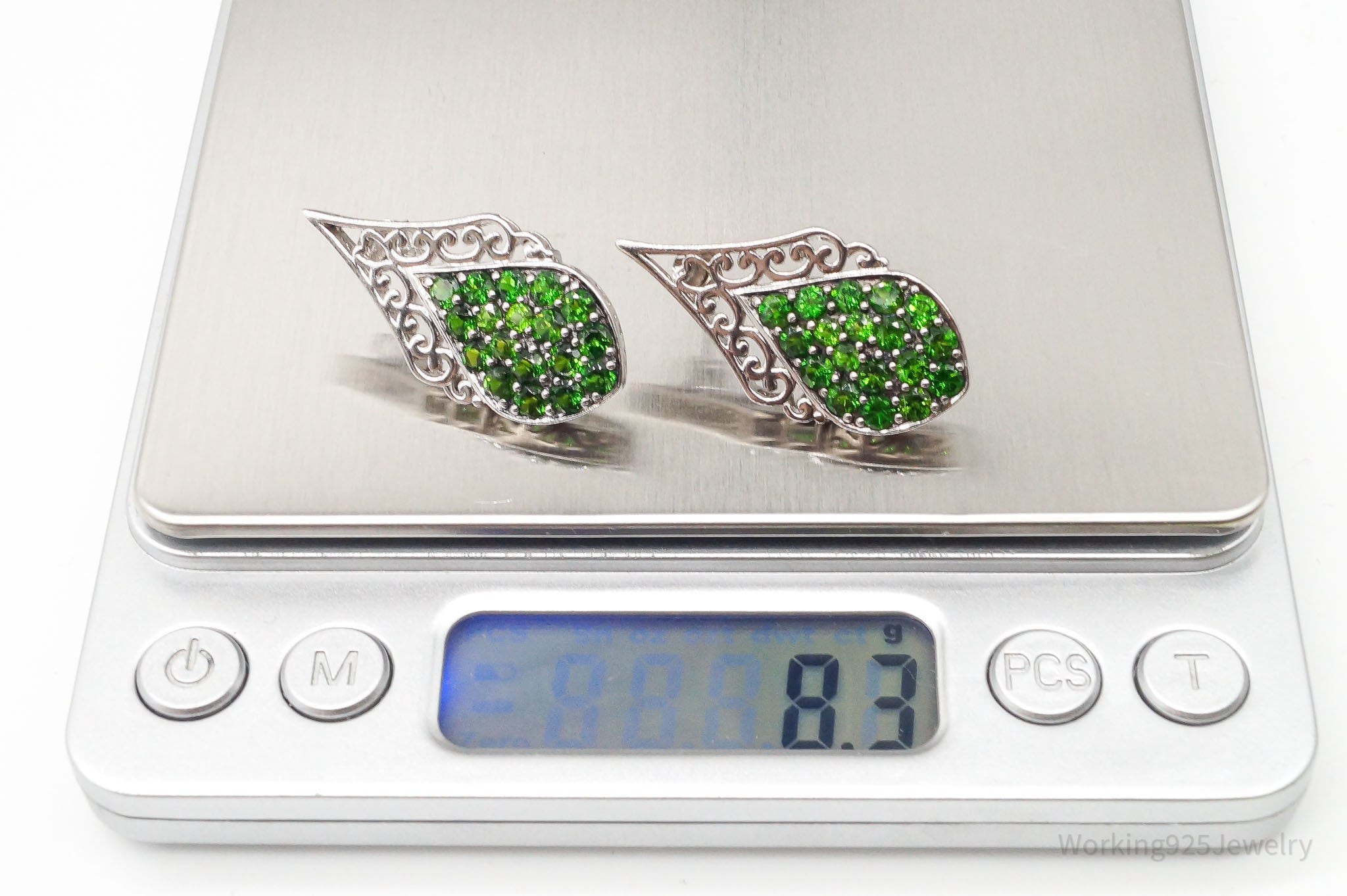 Designer Lab Emerald Rhodium Over Sterling Silver Earrings