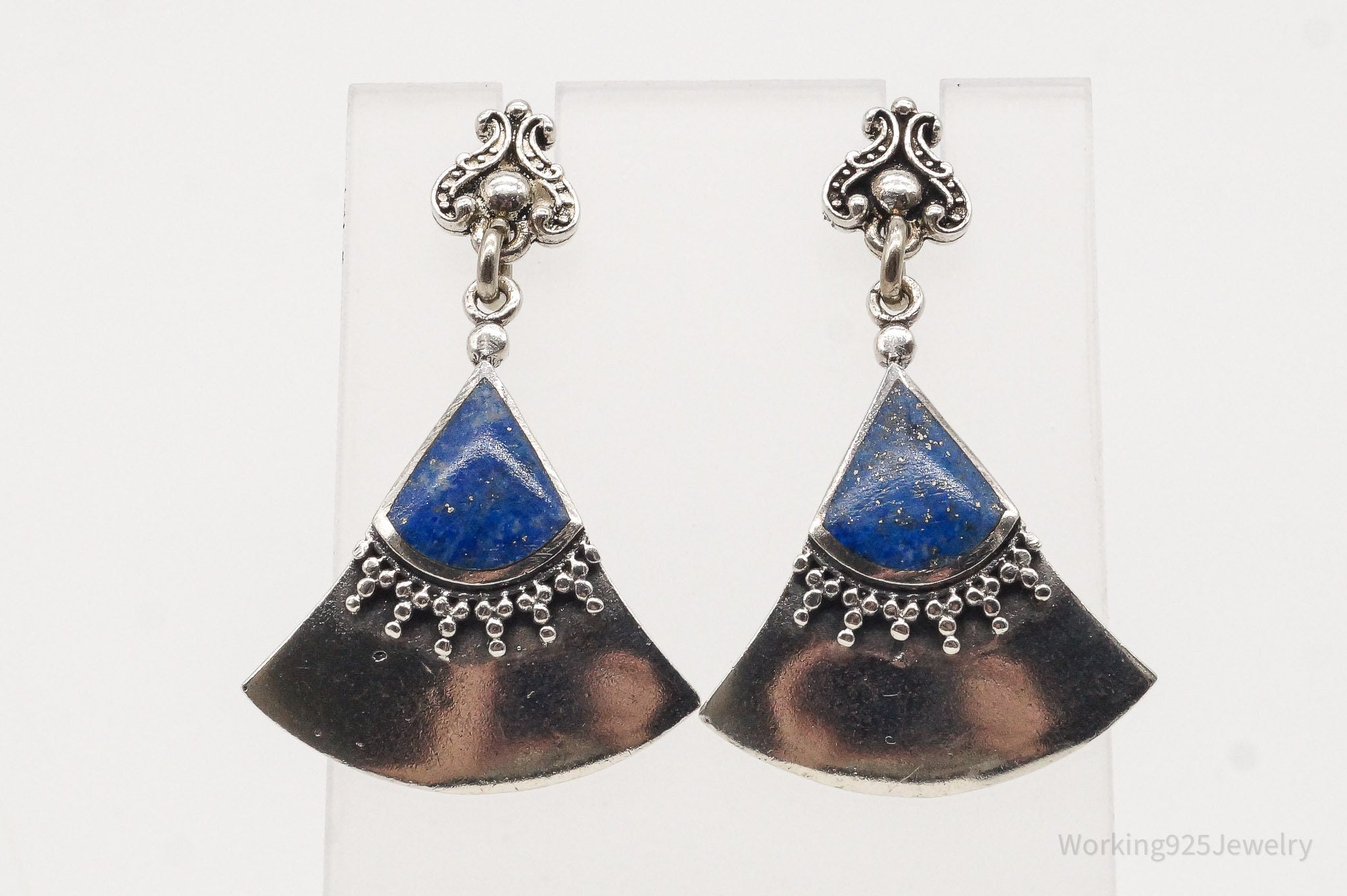 Vintage Lapis Lazuli Sterling Silver Dangle Earrings