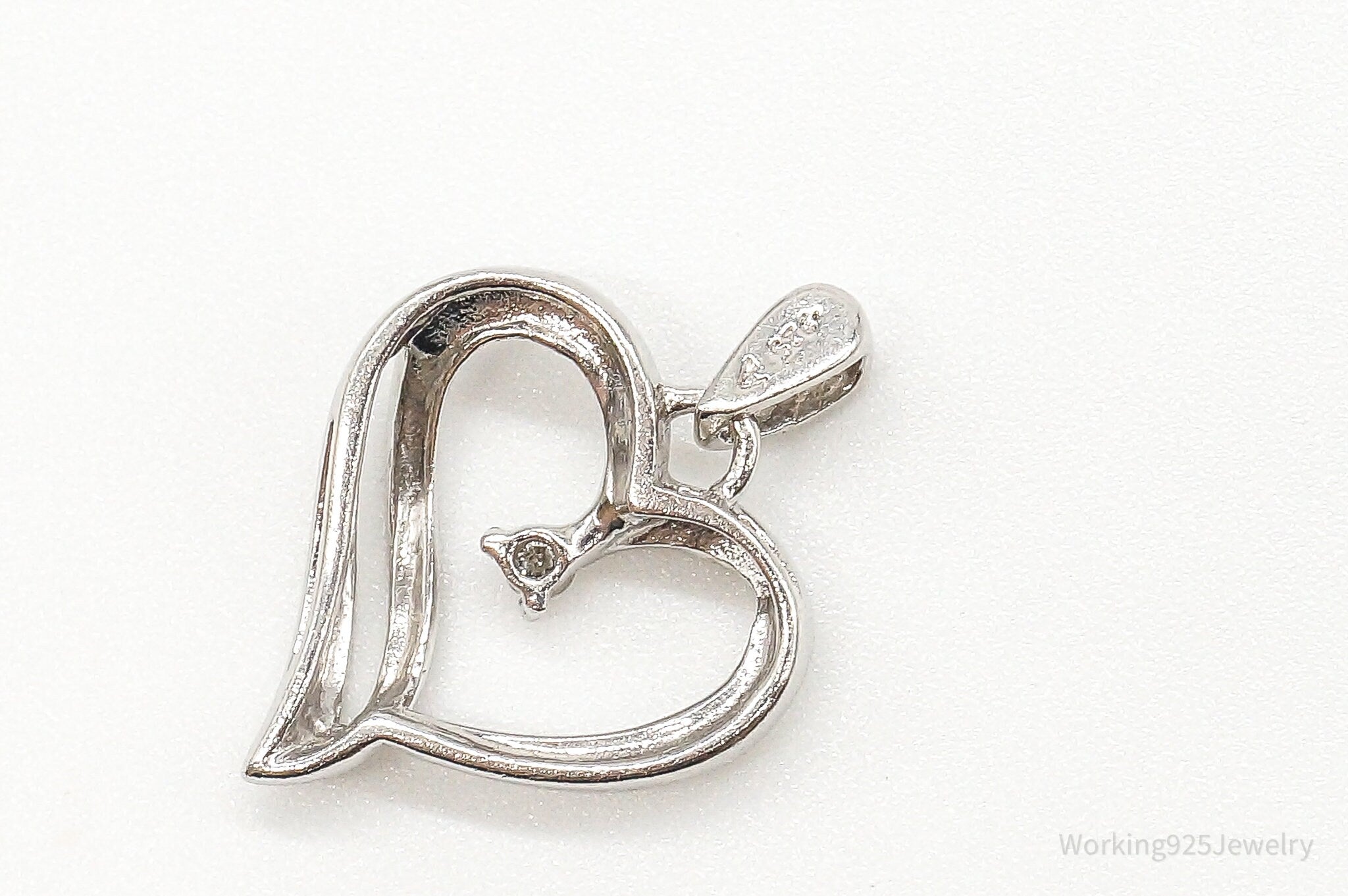 Vintage Diamond Heart Sterling Silver Pendant