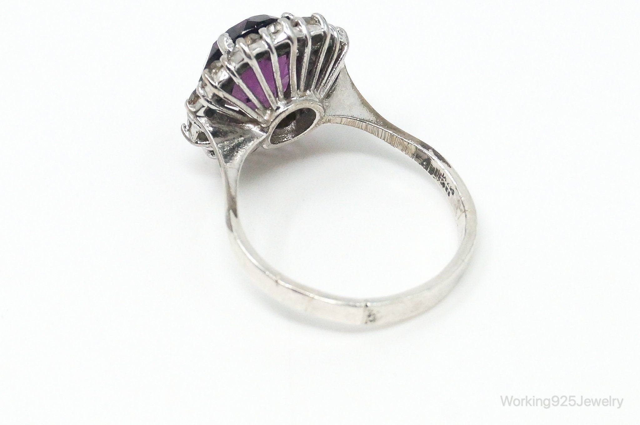 Antique Amethyst Rhinestone Sterling Silver Ring - Size 8.75