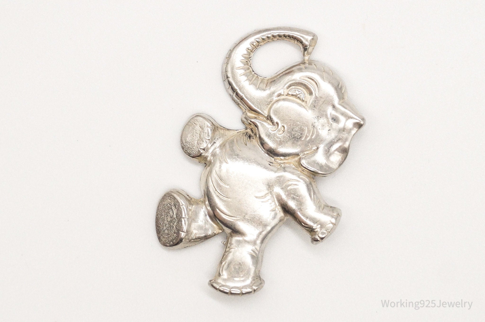 Large Antique Elephant Sterling Silver Brooch Pin