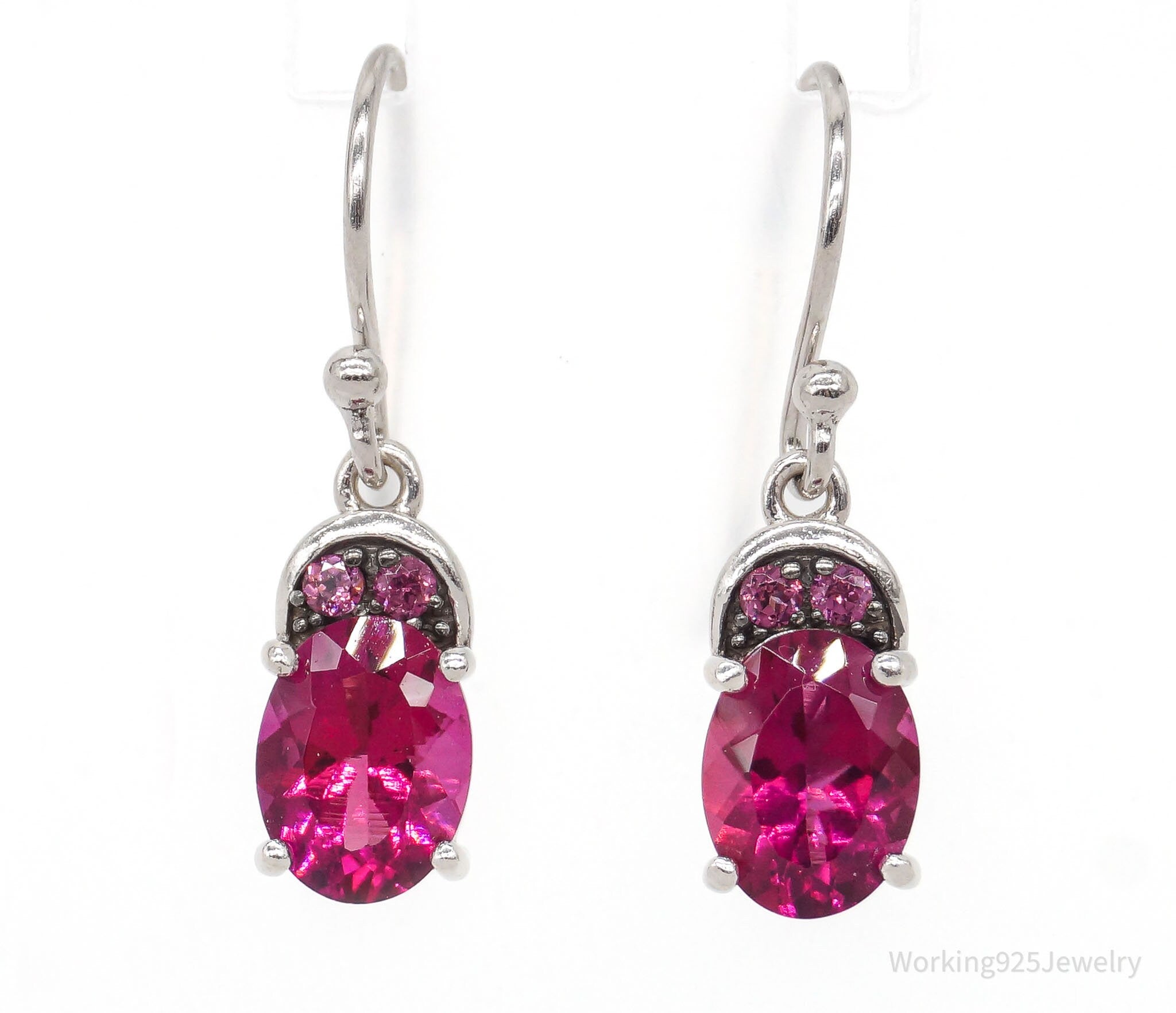 Designer Pink Tourmaline Pink CZ Rhodium Over Sterling Silver Earrings