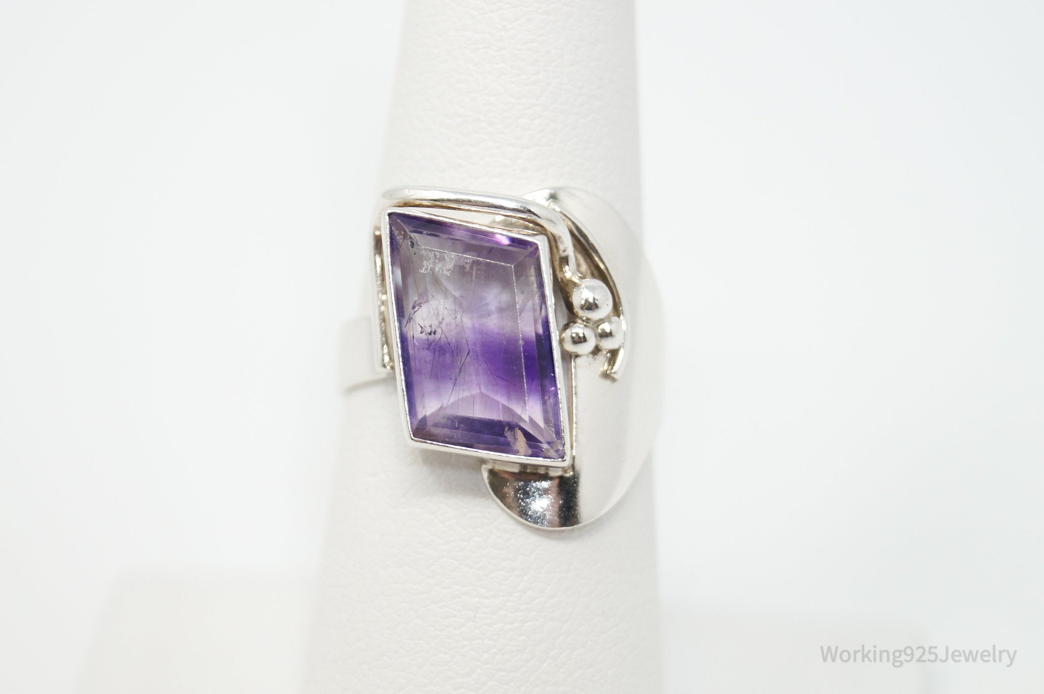 Vintage Designer Amethyst Sterling Silver Ring - Size 7.25