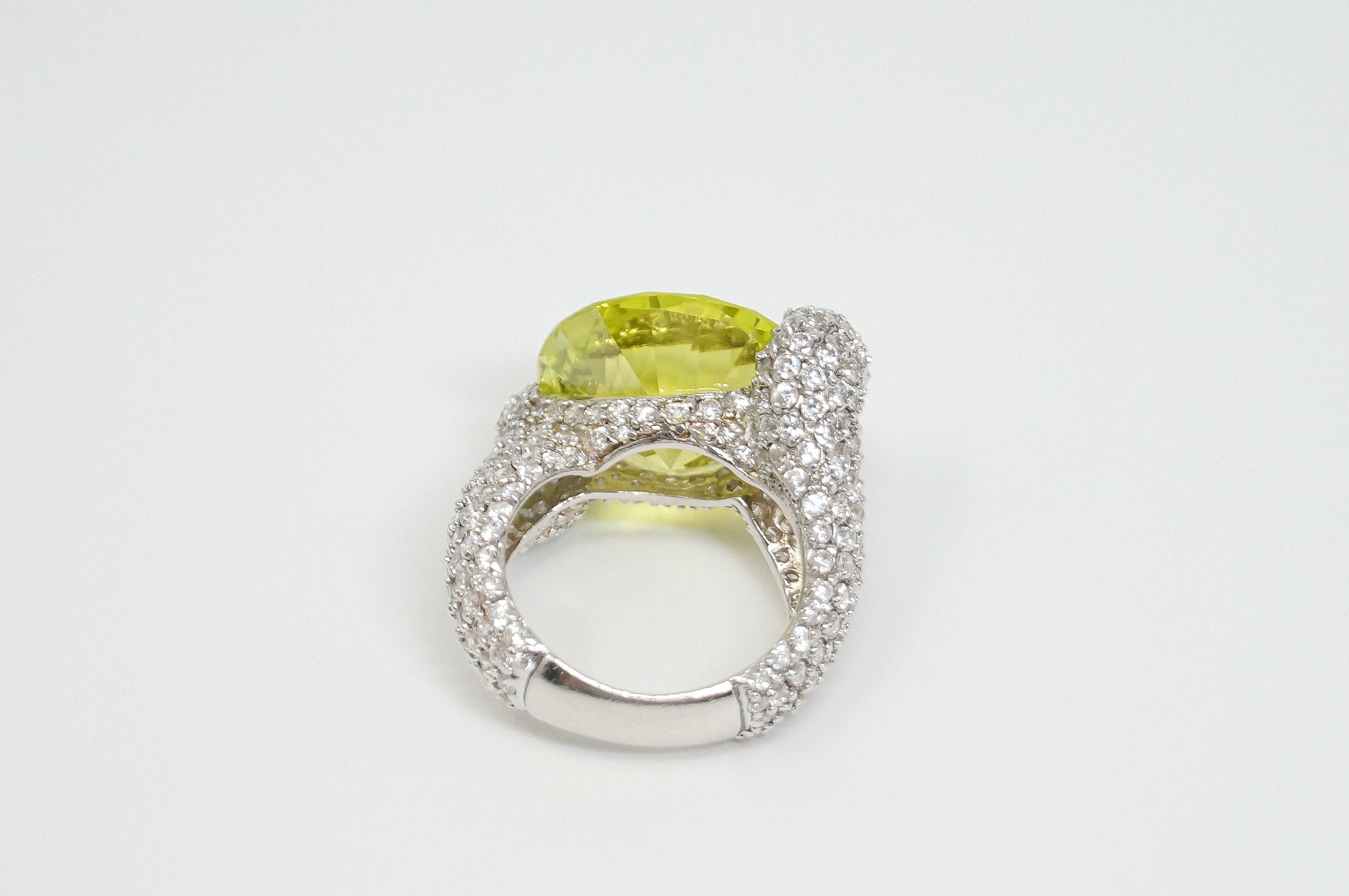 Vintage Designer CWE Art Deco Peridot CZ Sterling Silver Statement Ring - Sz 7