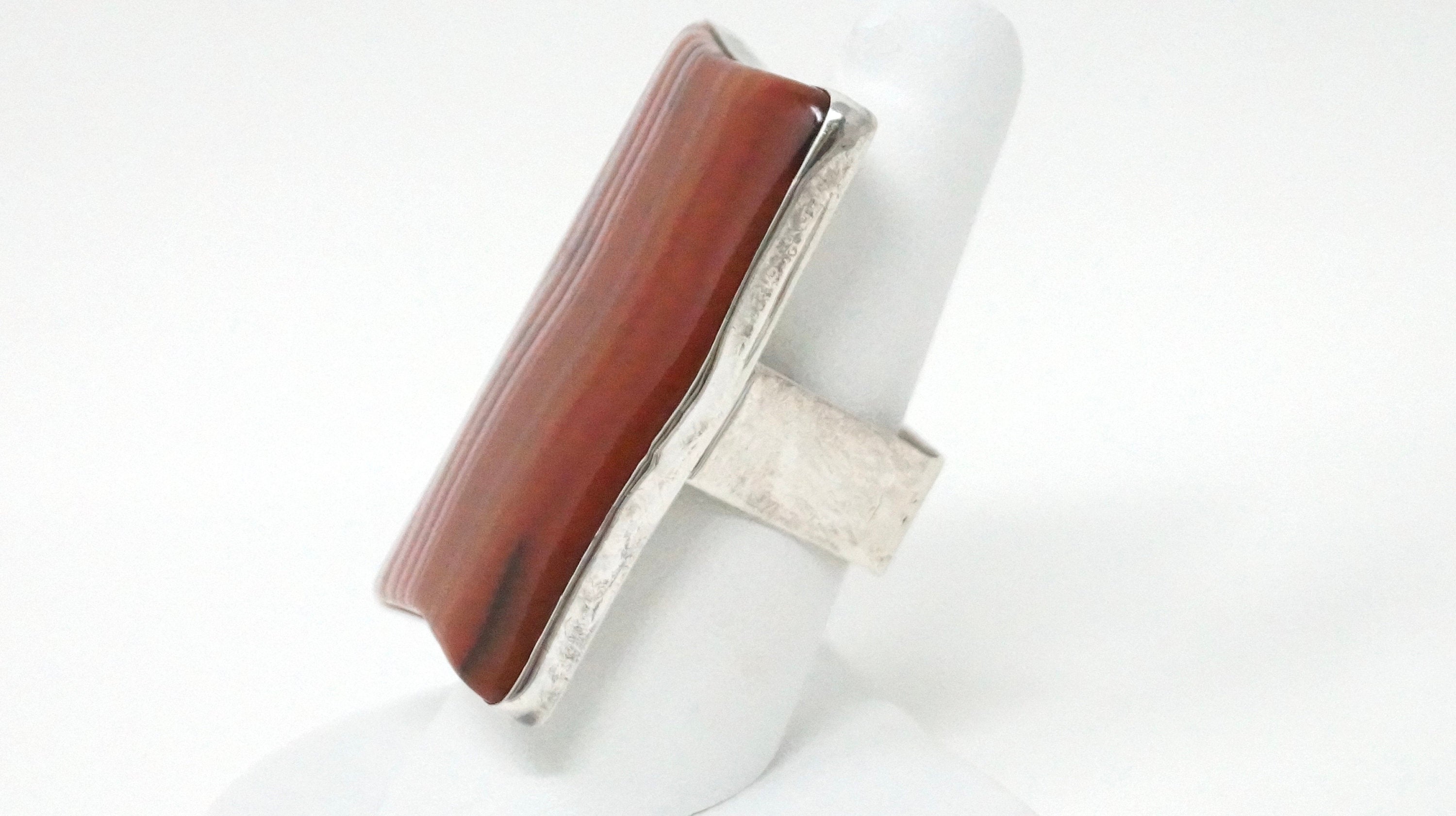 Vintage JS Red Jasper Sterling Silver Statement Southwestern Ring Size 7.25