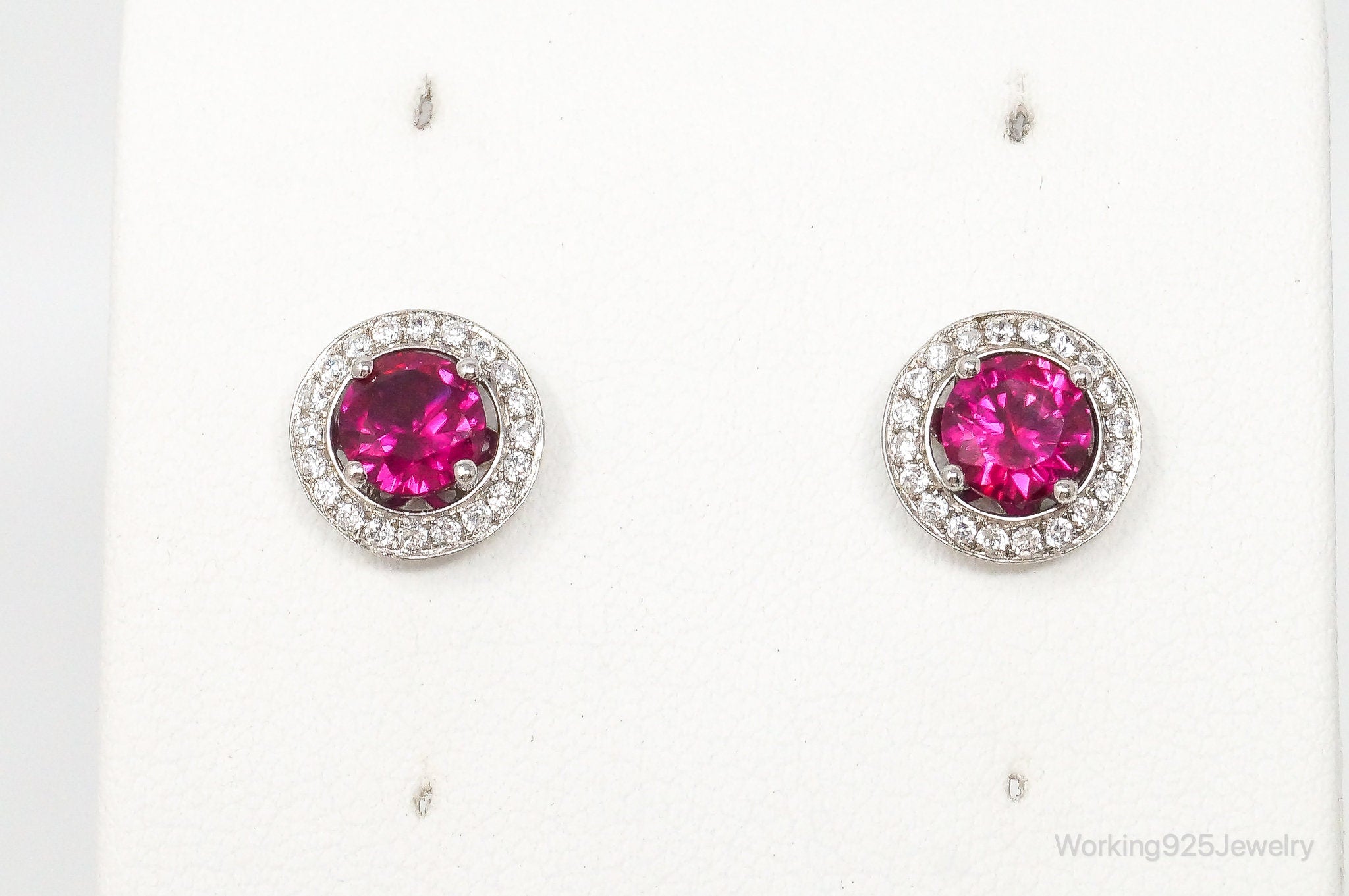 Large Pink Cubic Zirconia Sterling Silver Earrings