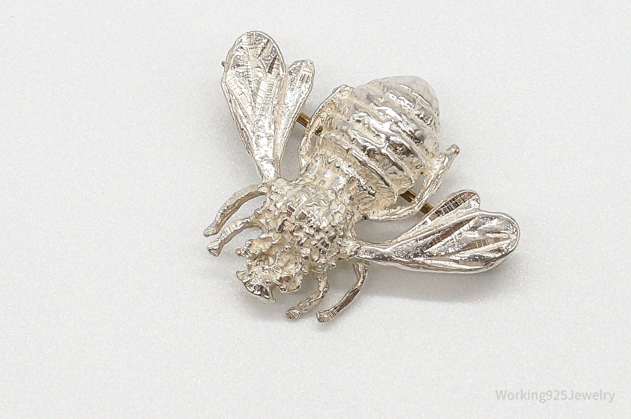 Vintage Brutalist Bee Sterling Silver Brooch Pin