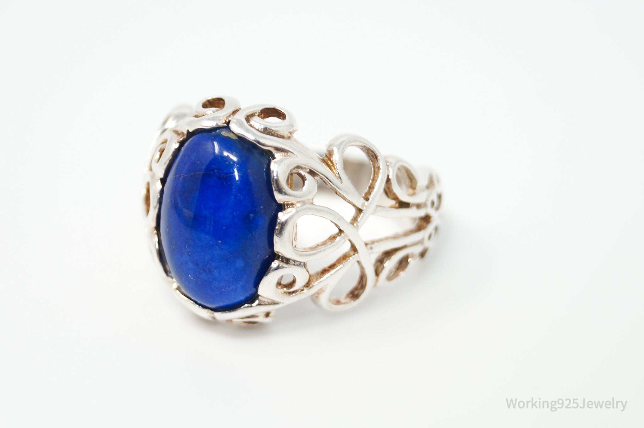 Vintage Designer Lapis Lazuli Sterling Silver Ring - Sz 8.25