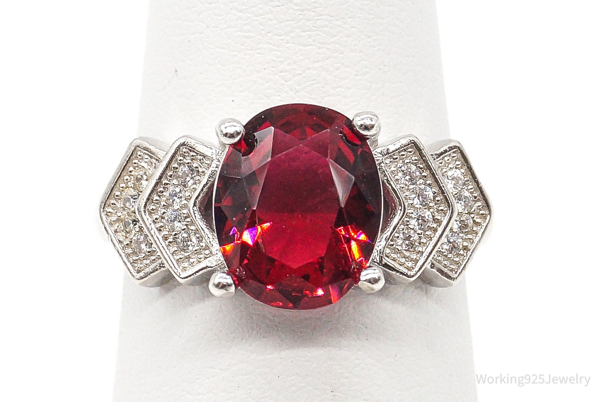 Rhodolite Garnet Cubic Zirconia Sterling Silver Ring SZ 6