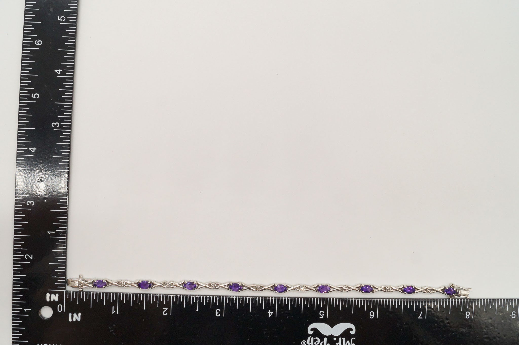 Vintage Amethyst Two Diamonds Sterling Silver Bracelet