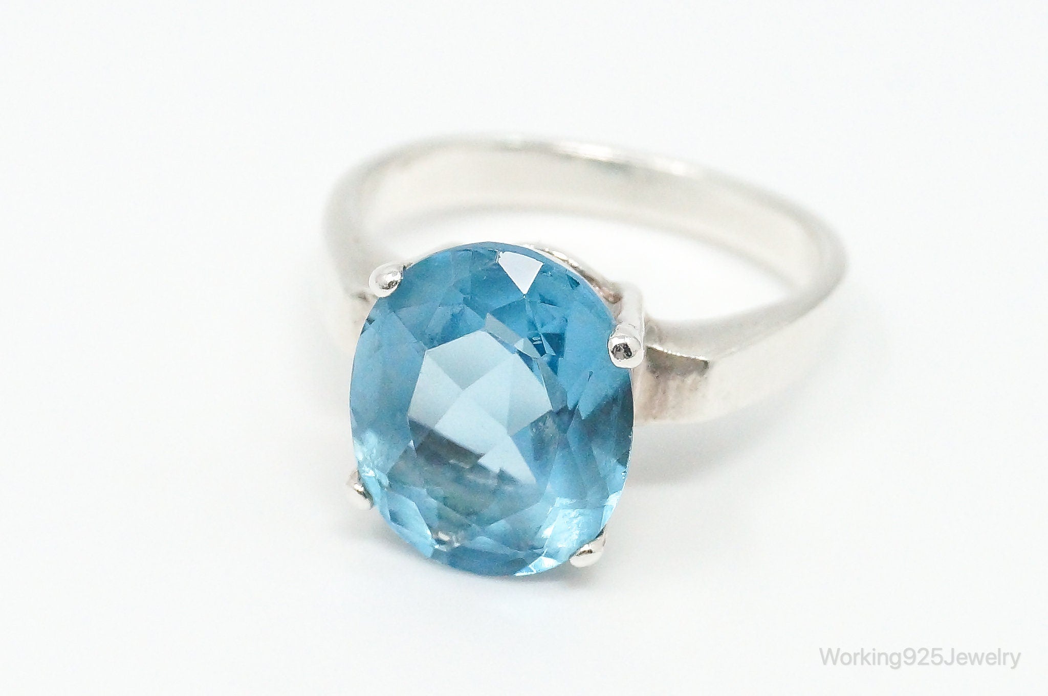 Vintage Blue Topaz Sterling Silver Ring - Size 6.75