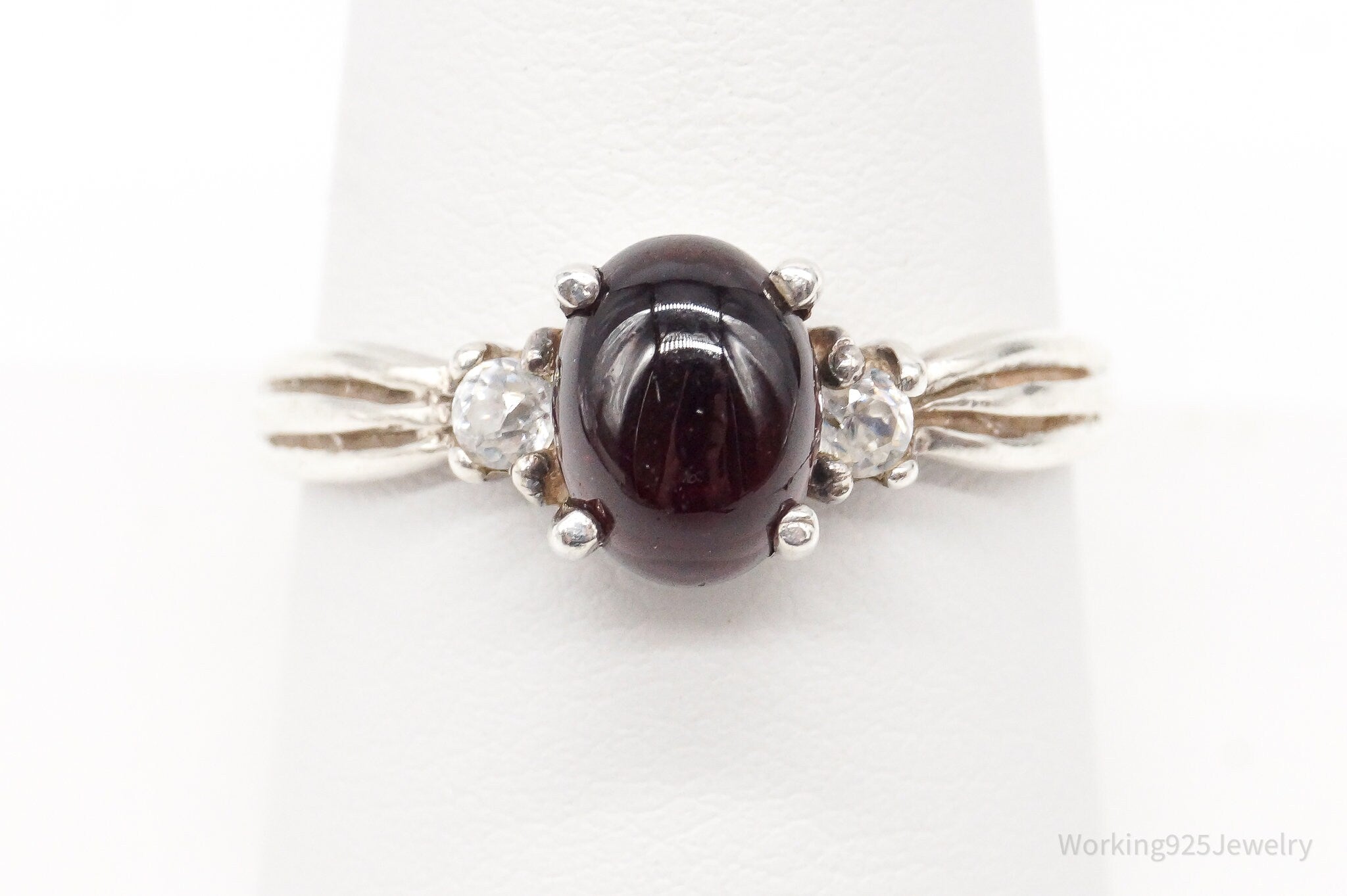 Vintage Garnet Cubic Zirconia Silver Ring - Size 9