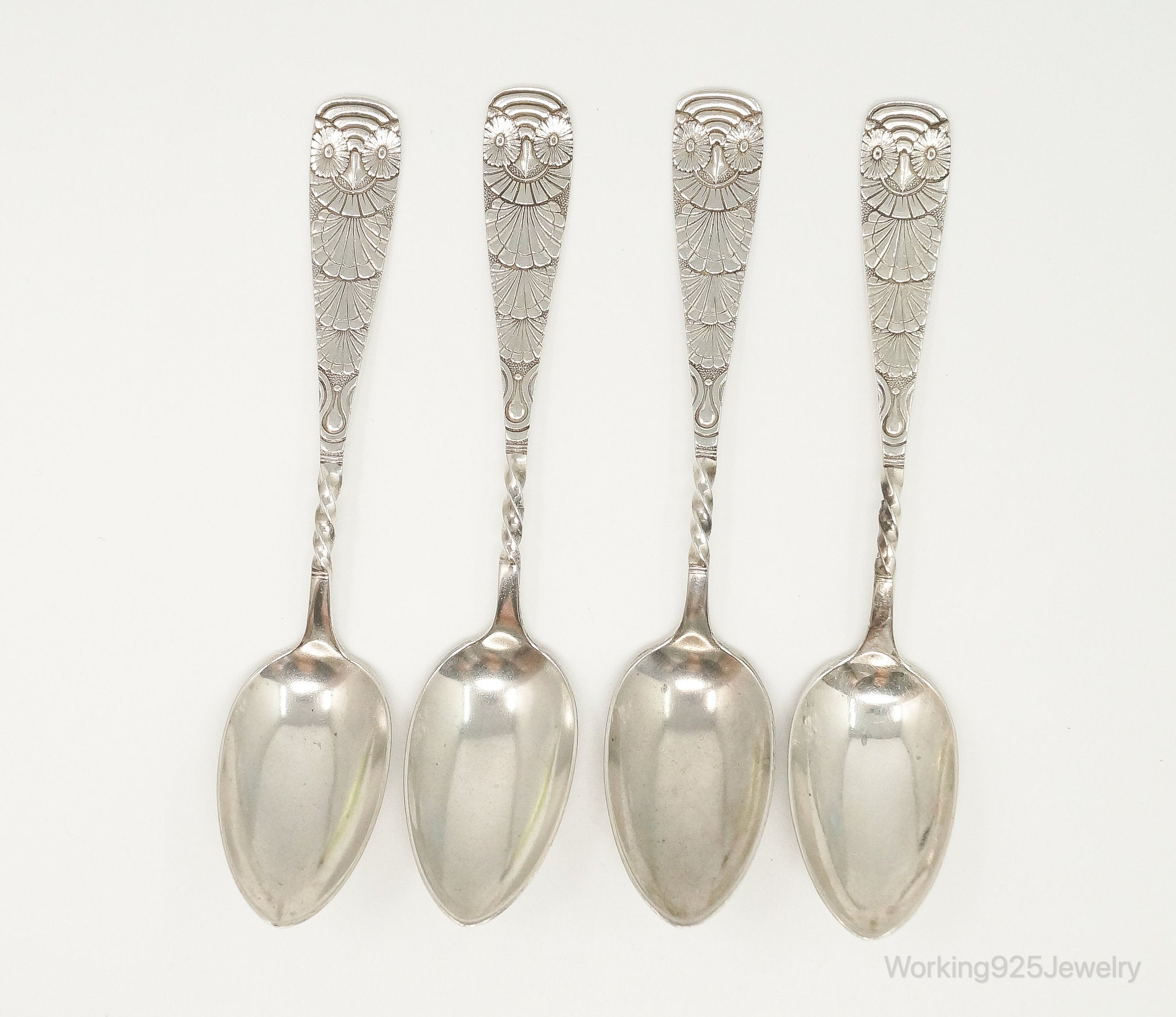 Rare Antique M.B. Co Owl Sterling Silver Spoon Set