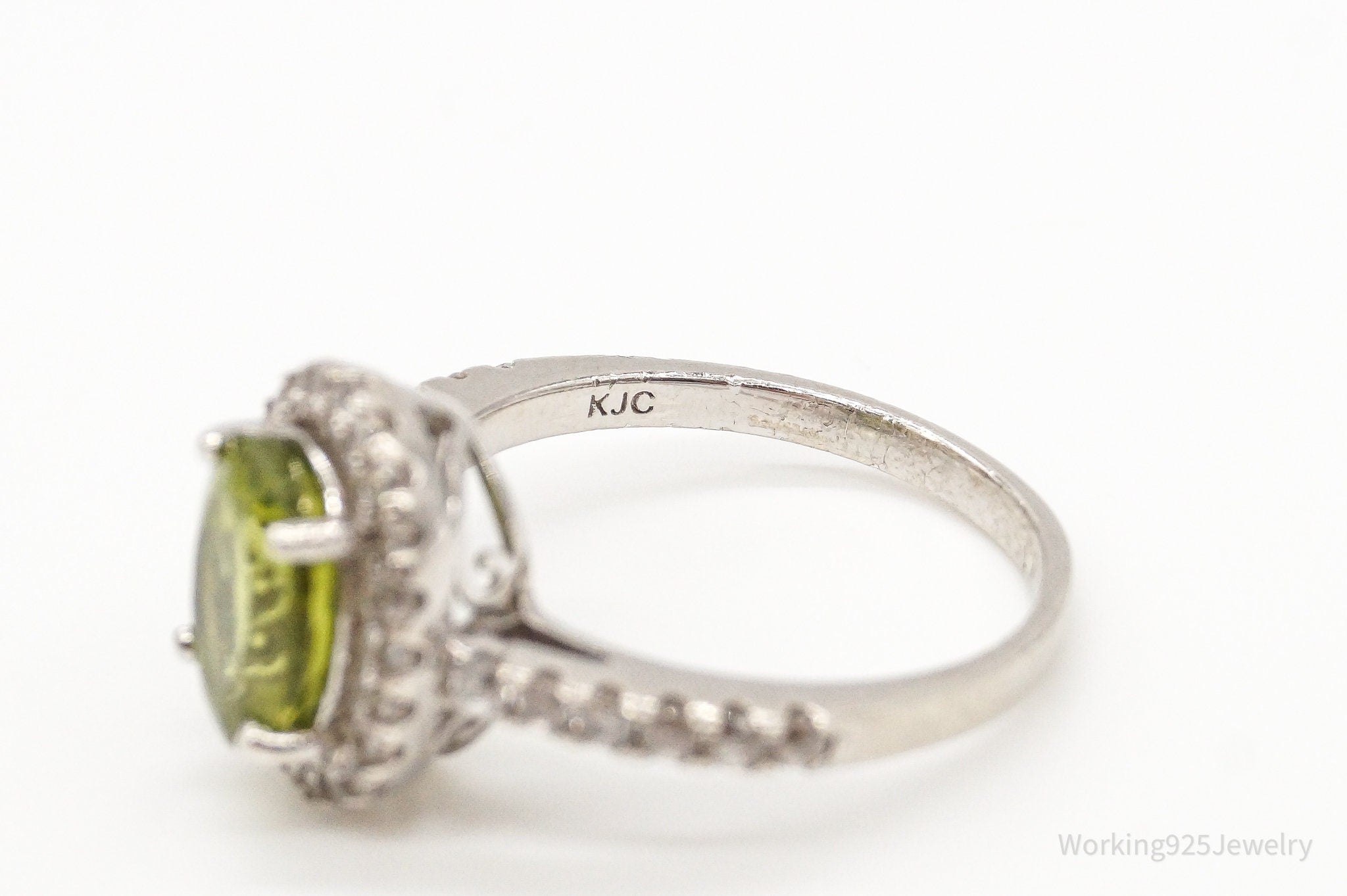 Vintage Designer KJC Peridot Cubic Zirconia Sterling Silver Ring - Size 8