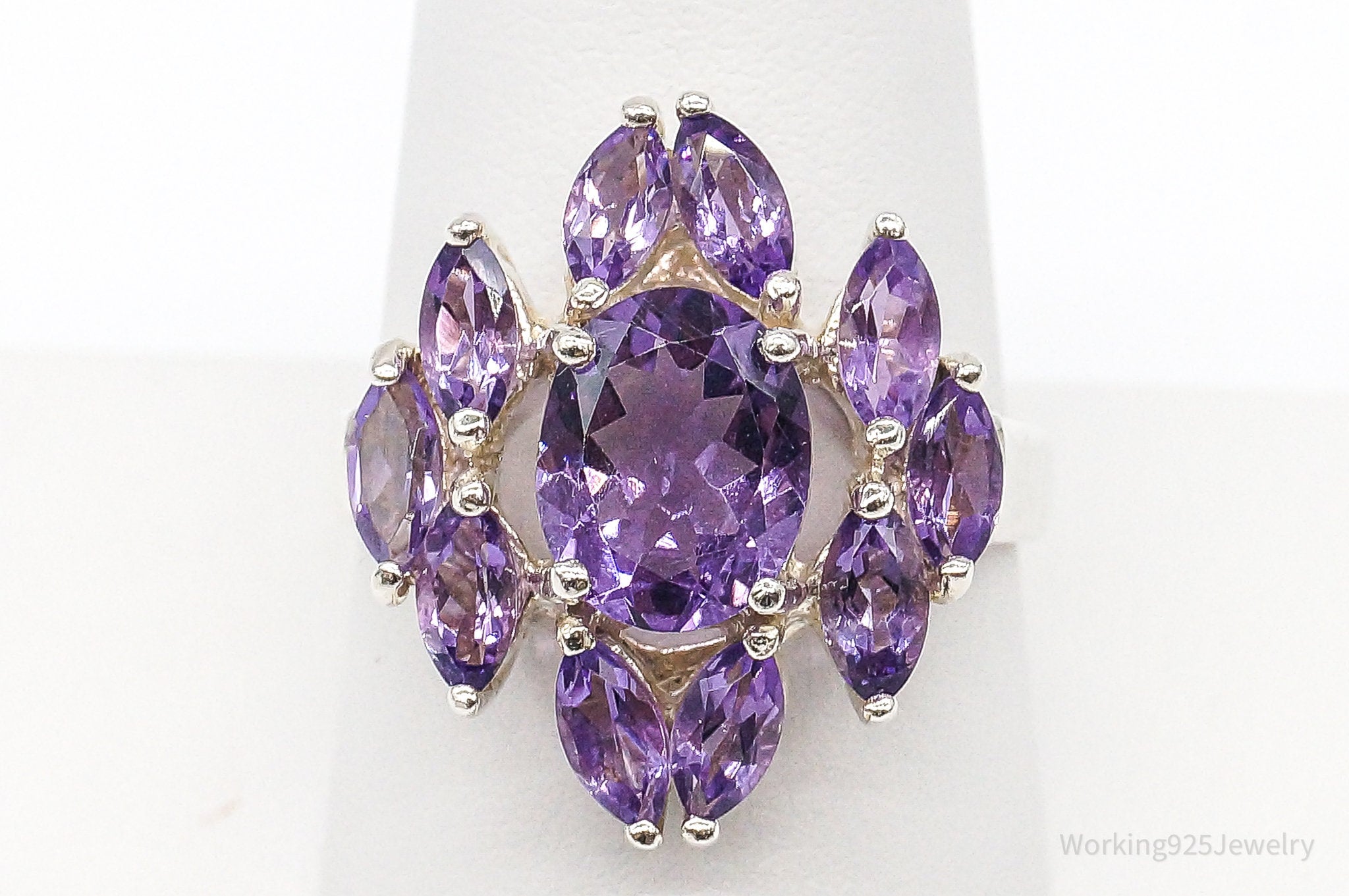 Large Amethyst Sterling Silver Ring - Size 9.75