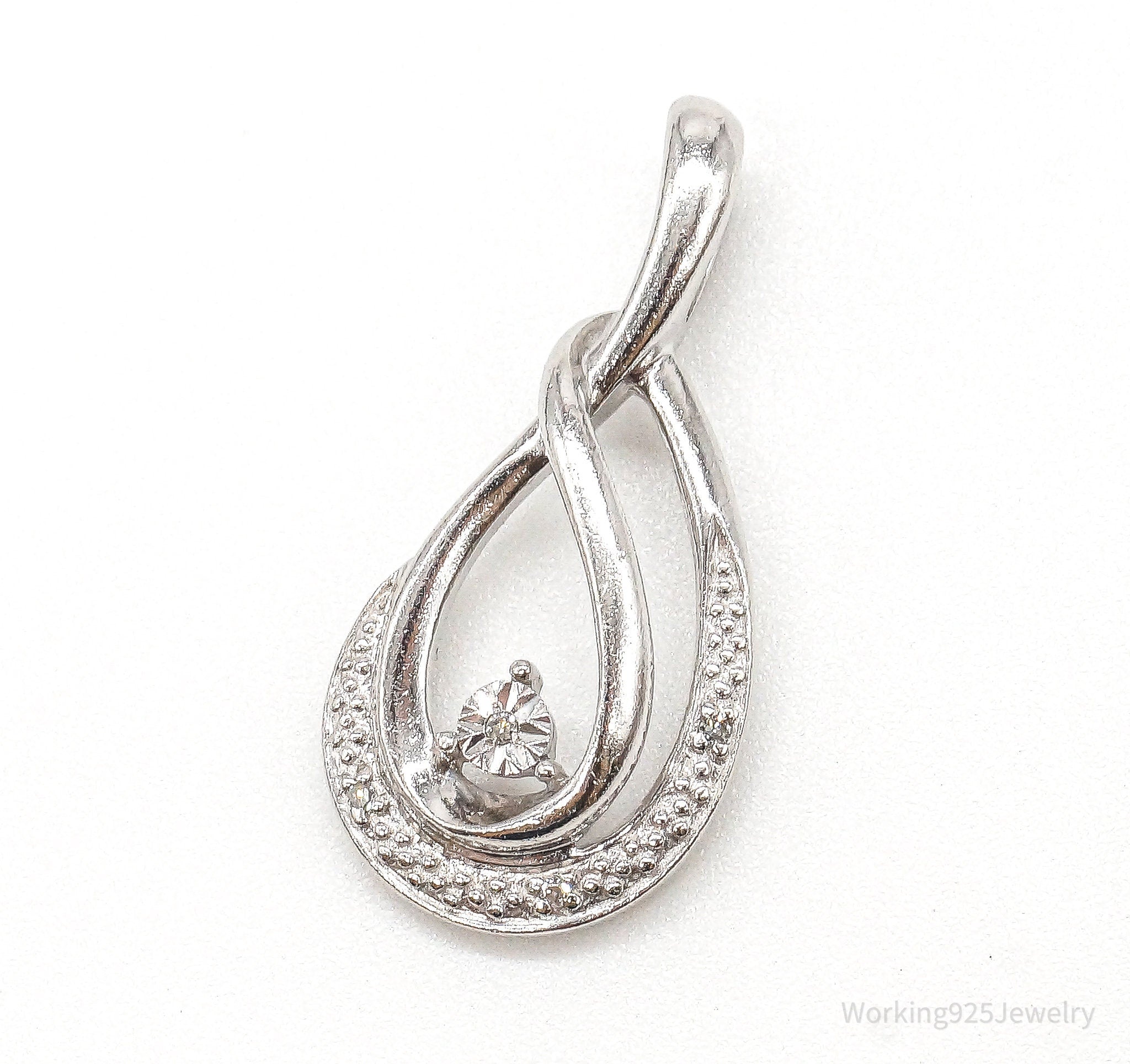 Vintage Designer 4 Diamond Sterling Silver Pendant