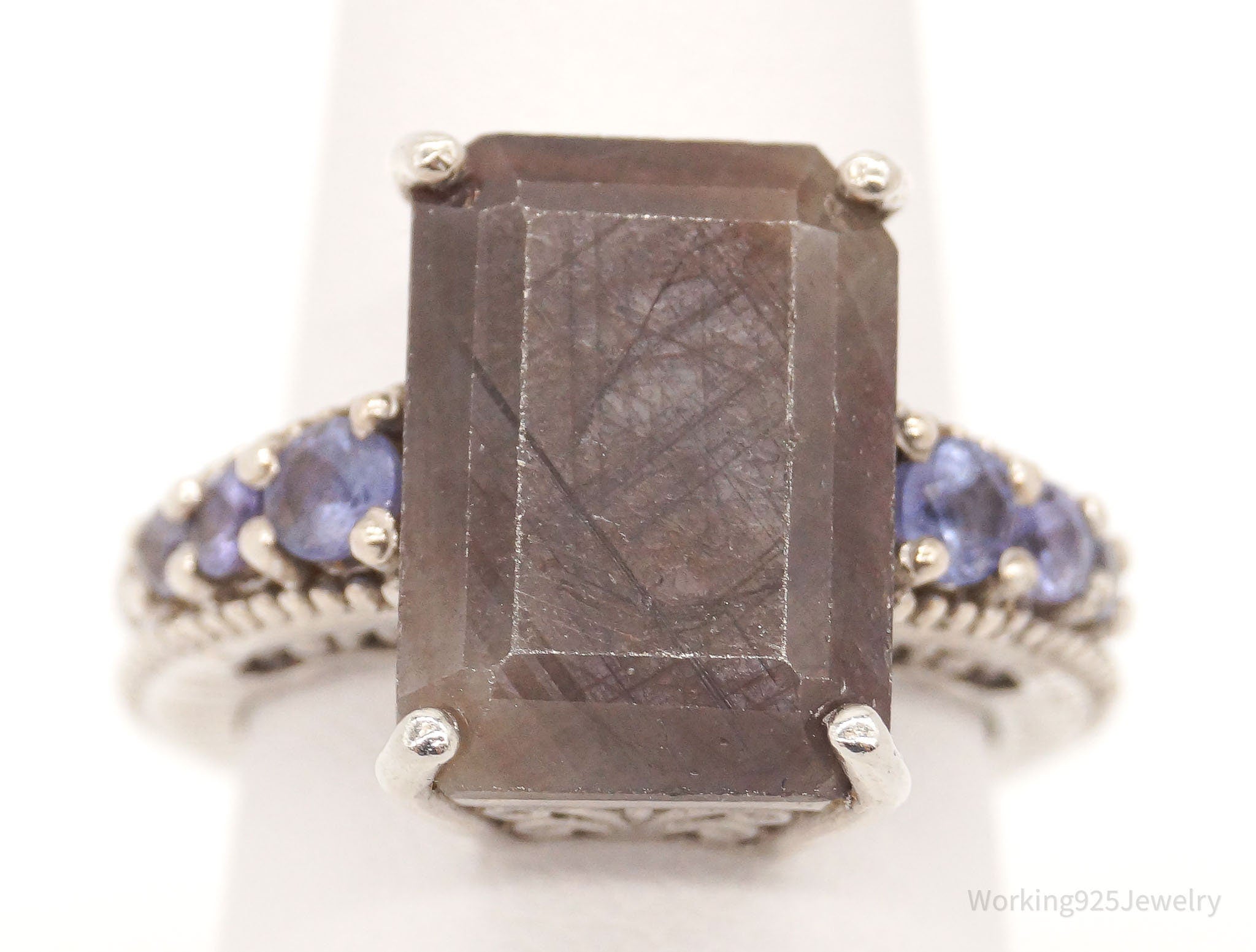 Vintage Dark Rutilated Quartz Iolite Sterling Silver Ring - Size 6.25