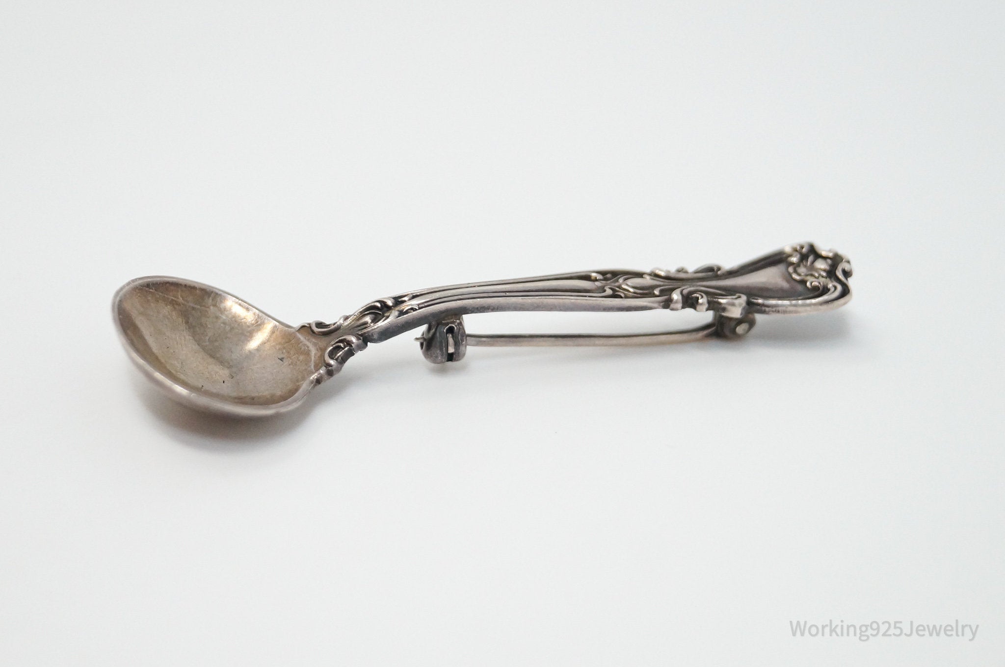 Antique GORHAM Floral Spoon Sterling Silver Brooch Pin