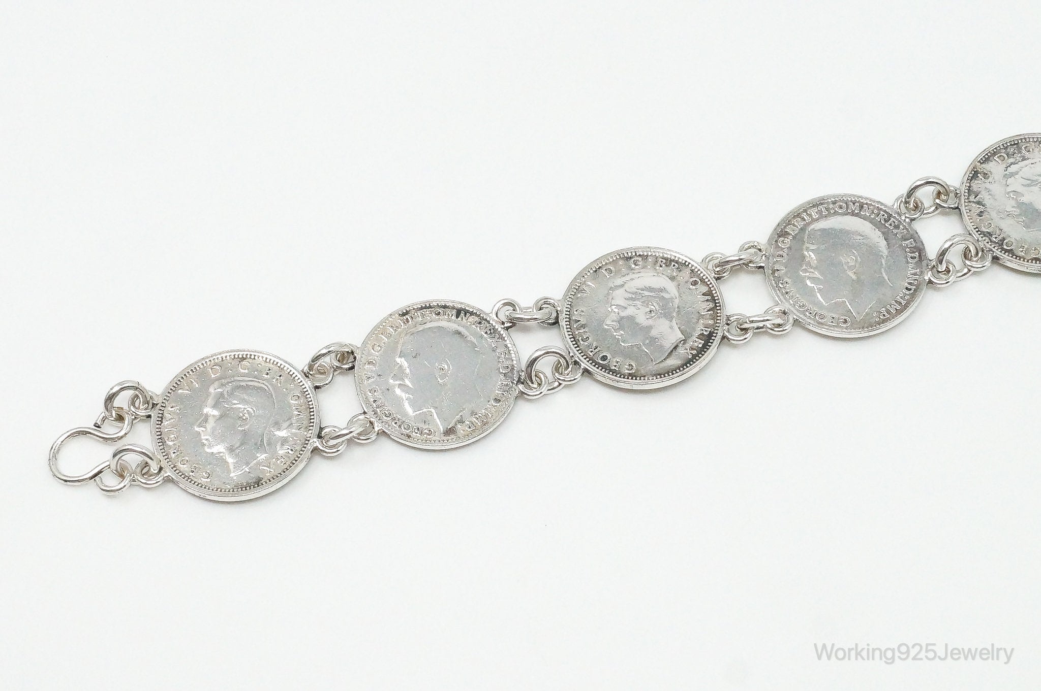 Vintage British Coins Sterling Silver Bracelet