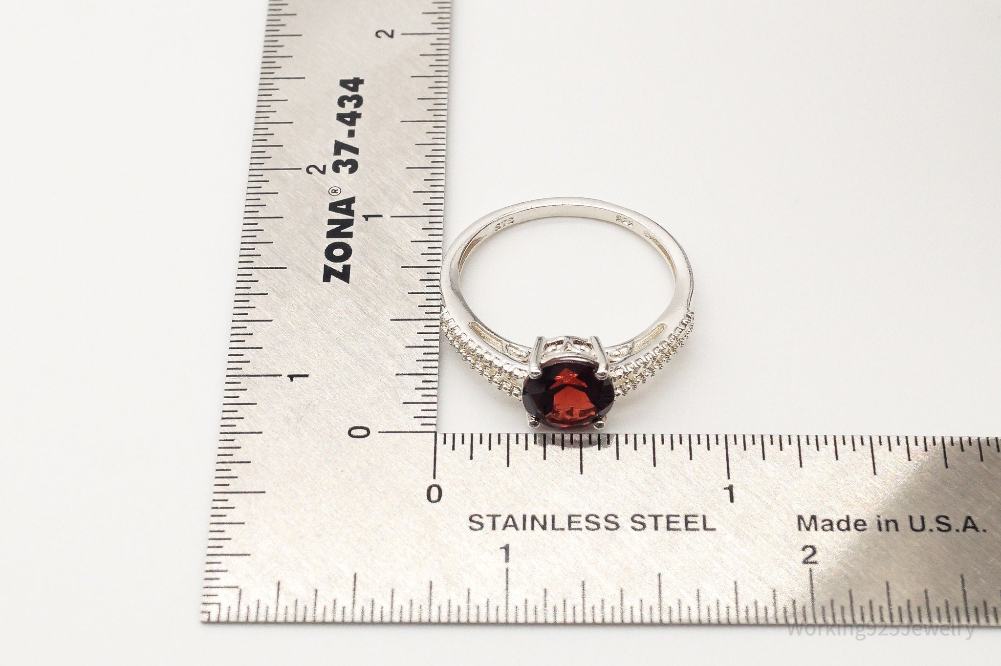 Vintage Garnet Sterling Silver Ring - Size 10