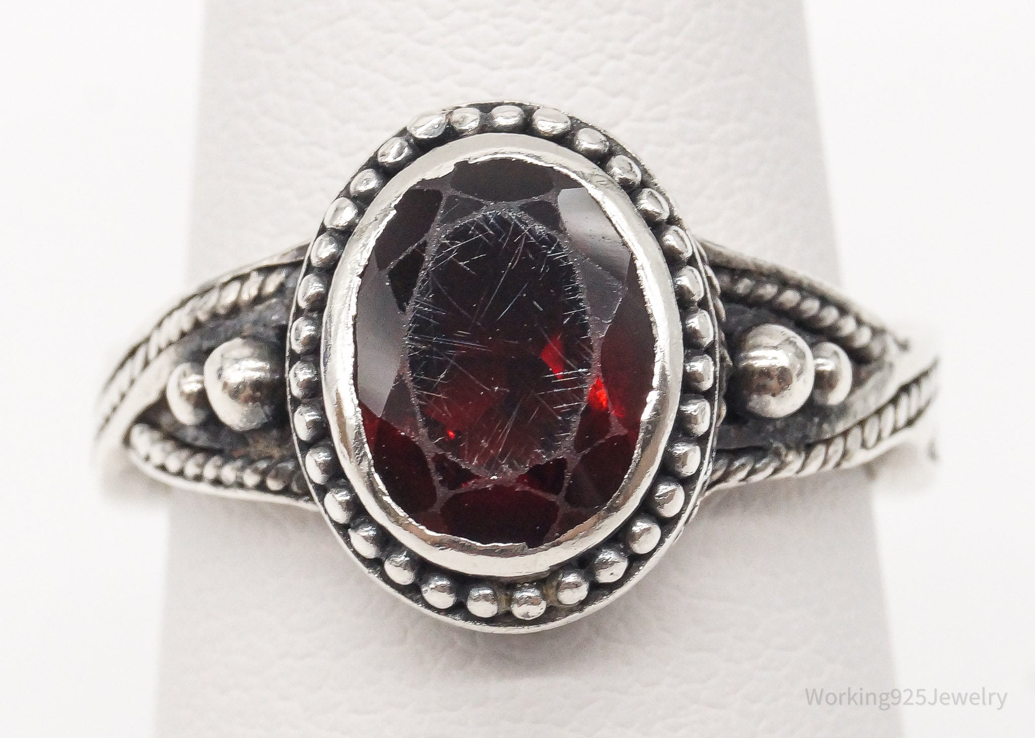 Vintage Garnet Sterling Silver Ring - Size 6