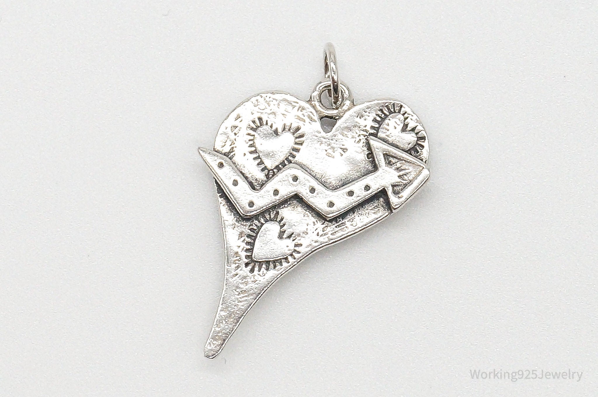 Vintage Artsy Heart Sterling Silver Pendant