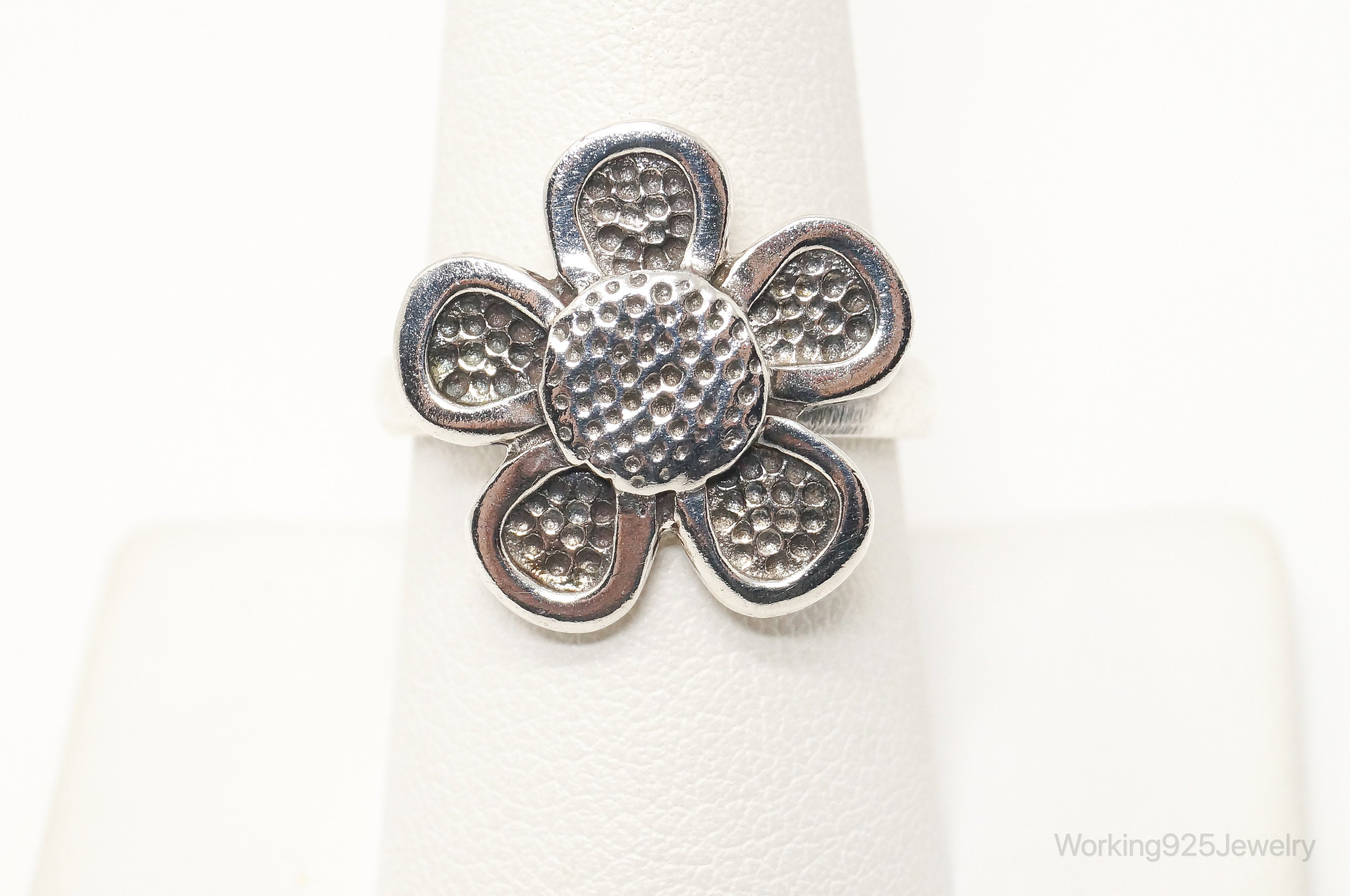 Vintage 3D Flower Sterling Silver Ring - Size 8.5