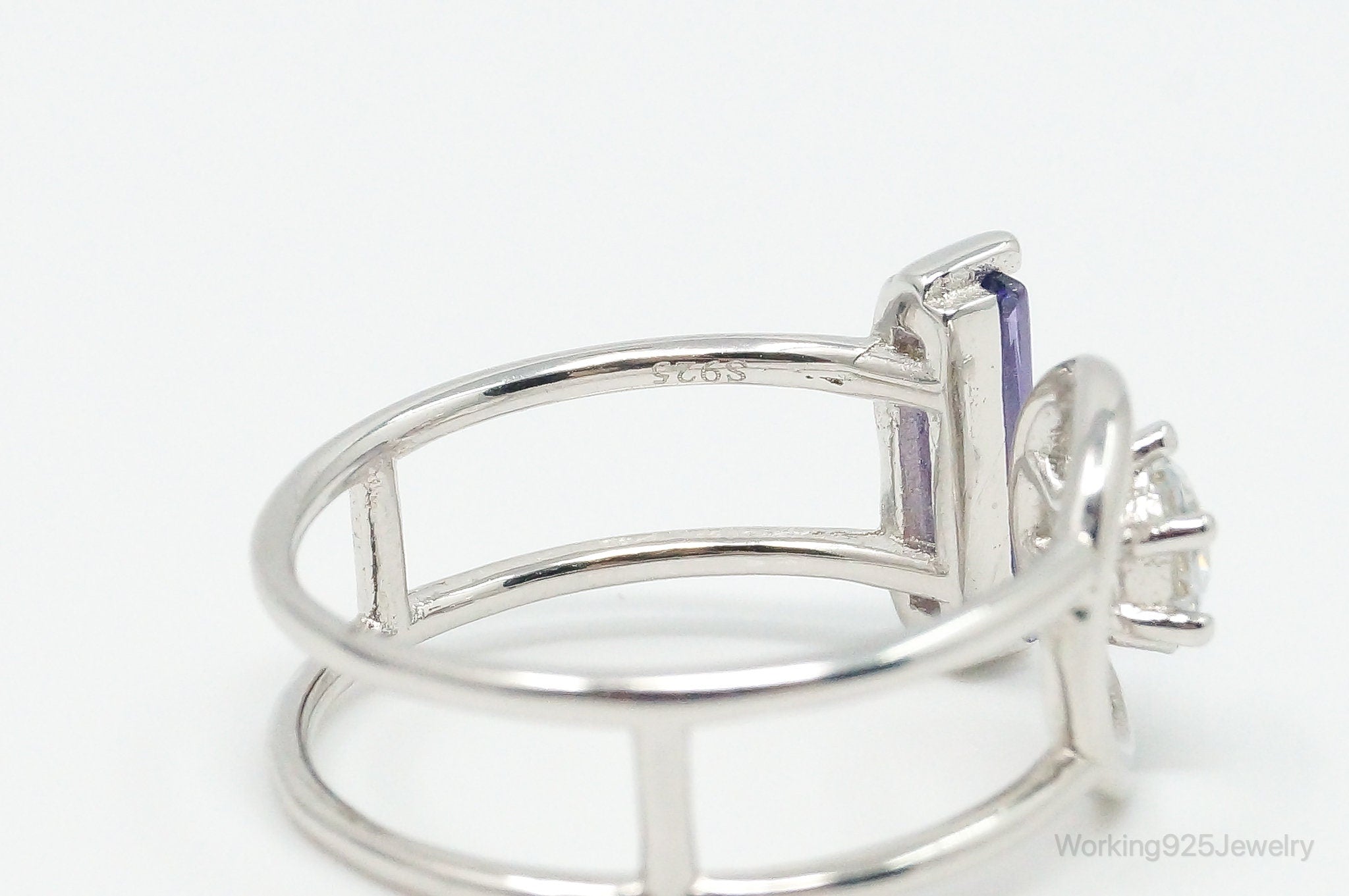 Amethyst Cubic Zirconia Sterling Silver Ring - Size 6.5 Adjustable